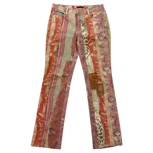 Roberto Cavalli 2005 Patchwork Printed Jeans w/ Suede Patches