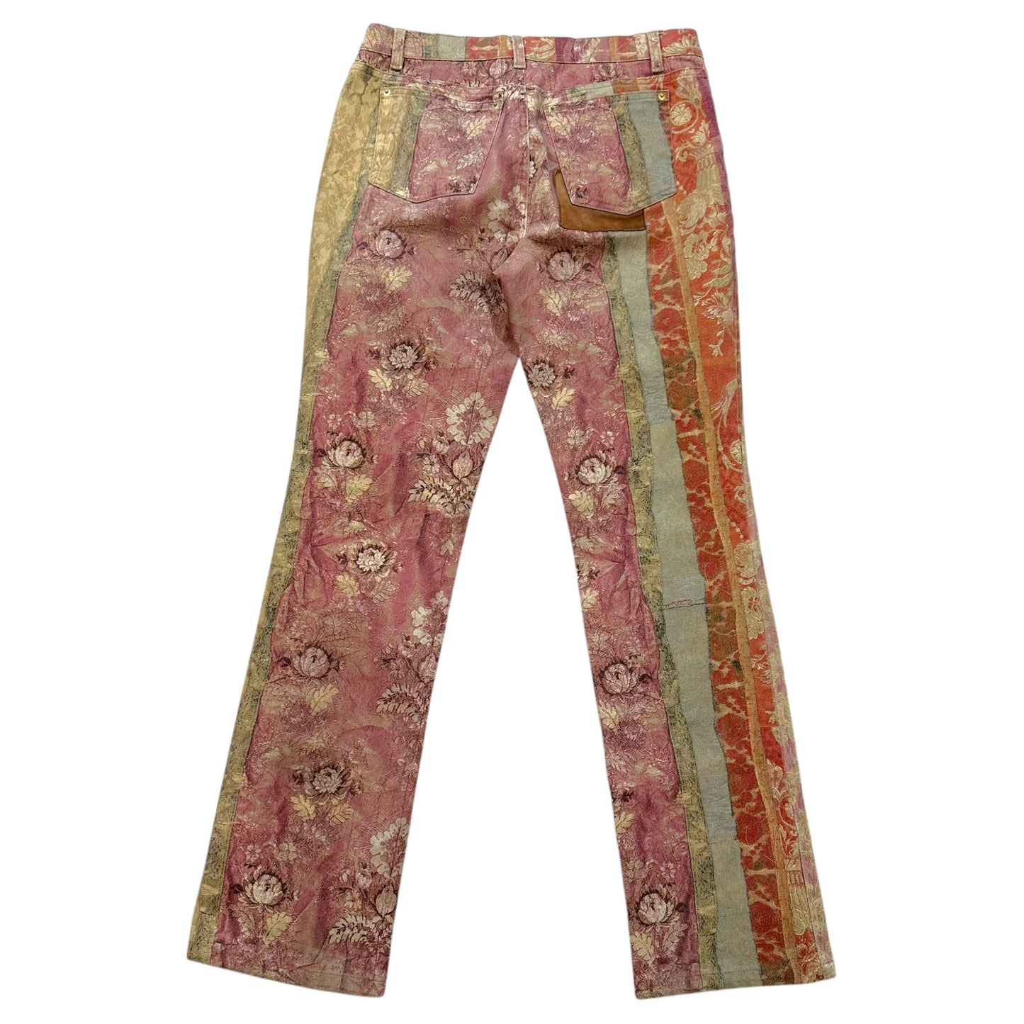 Roberto Cavalli 2005 Patchwork Printed Jeans w/ Suede Patches