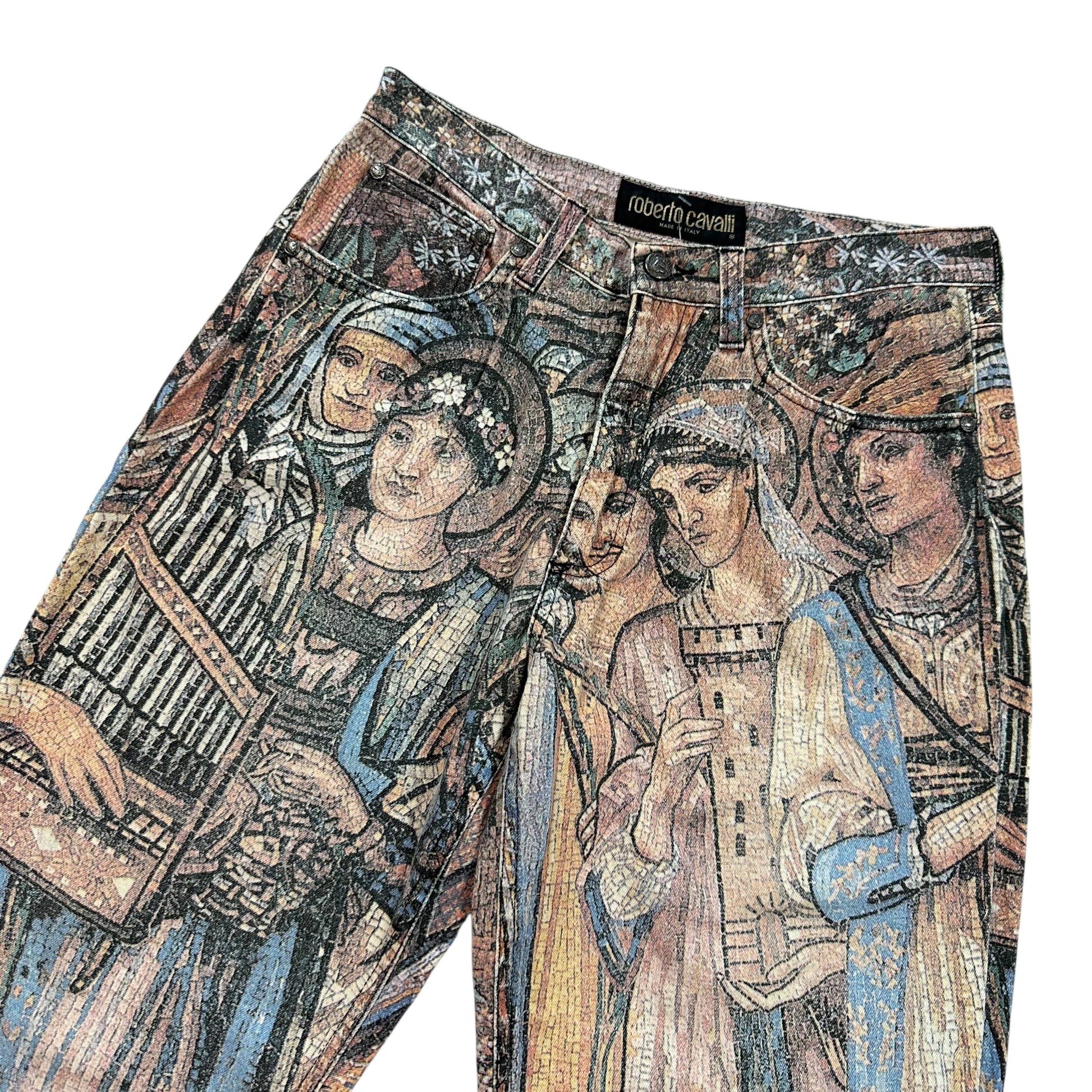 Roberto Cavalli 90's Holy Figures Mosaic Tile Printed Jeans - Outfit Repeater