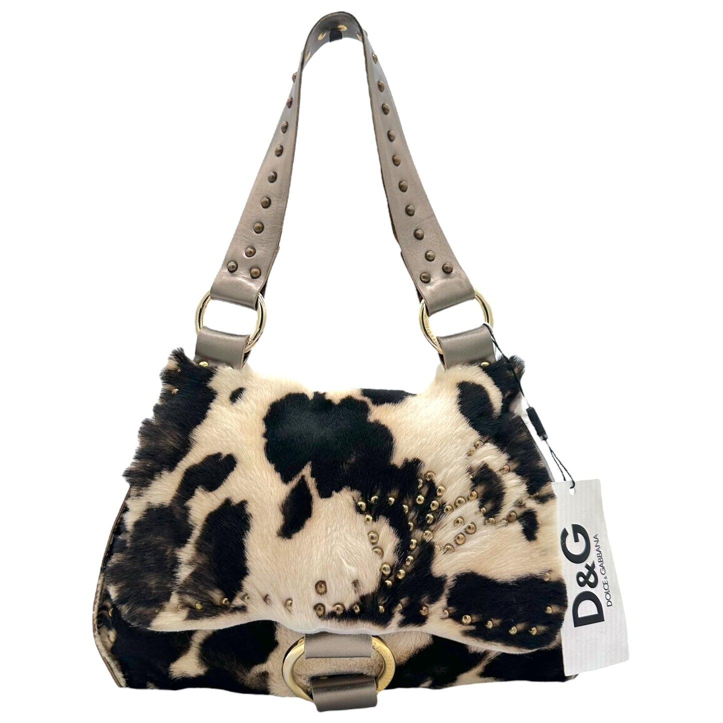 D&G Dolce & Gabbana Cowhide Studded Logo Bag