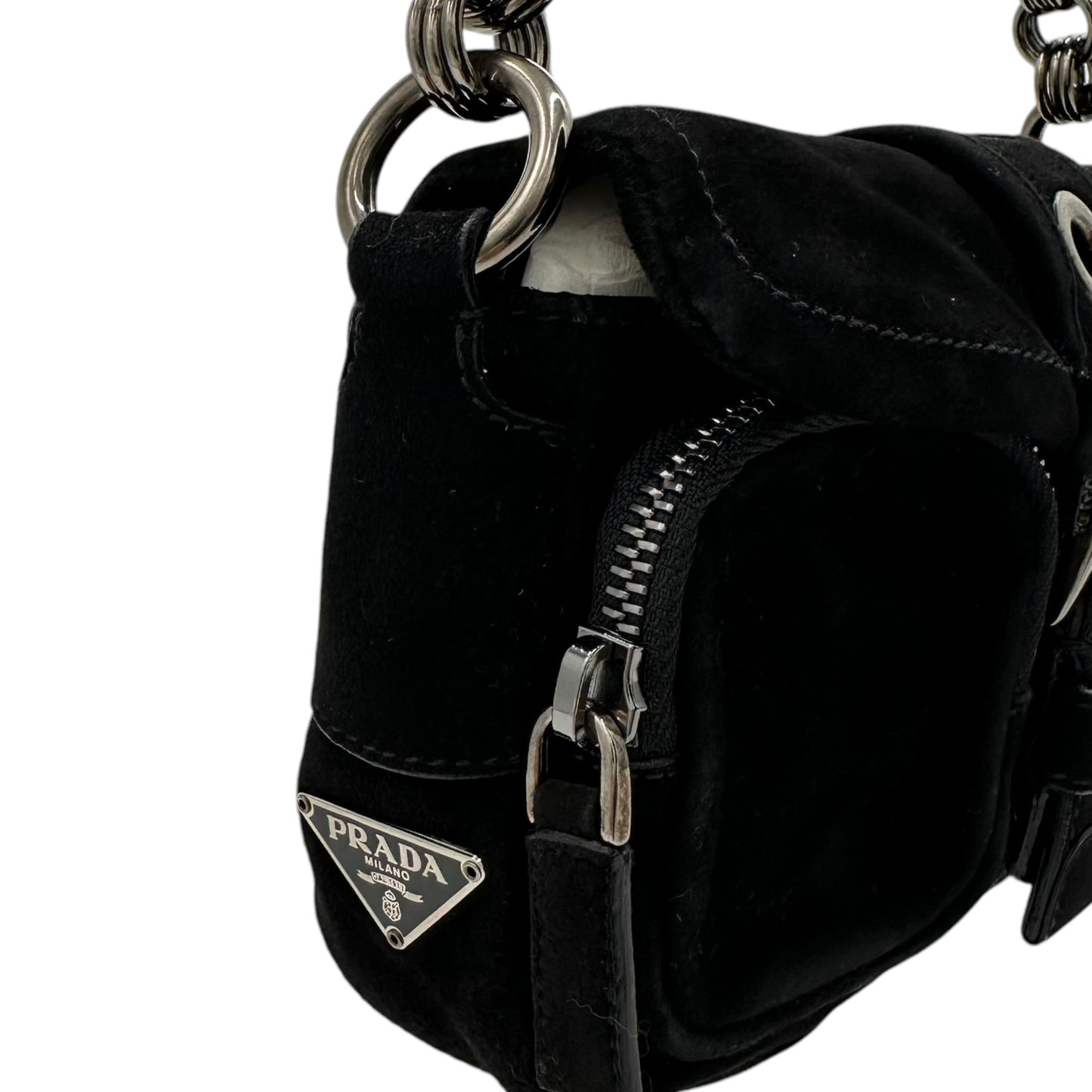 Prada Black Suede Buckled Mini Shoulder Bag