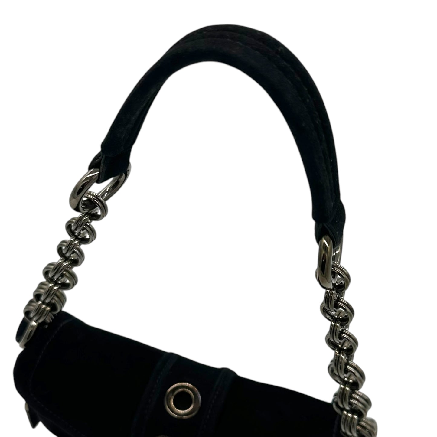 Prada Black Suede Buckled Mini Shoulder Bag