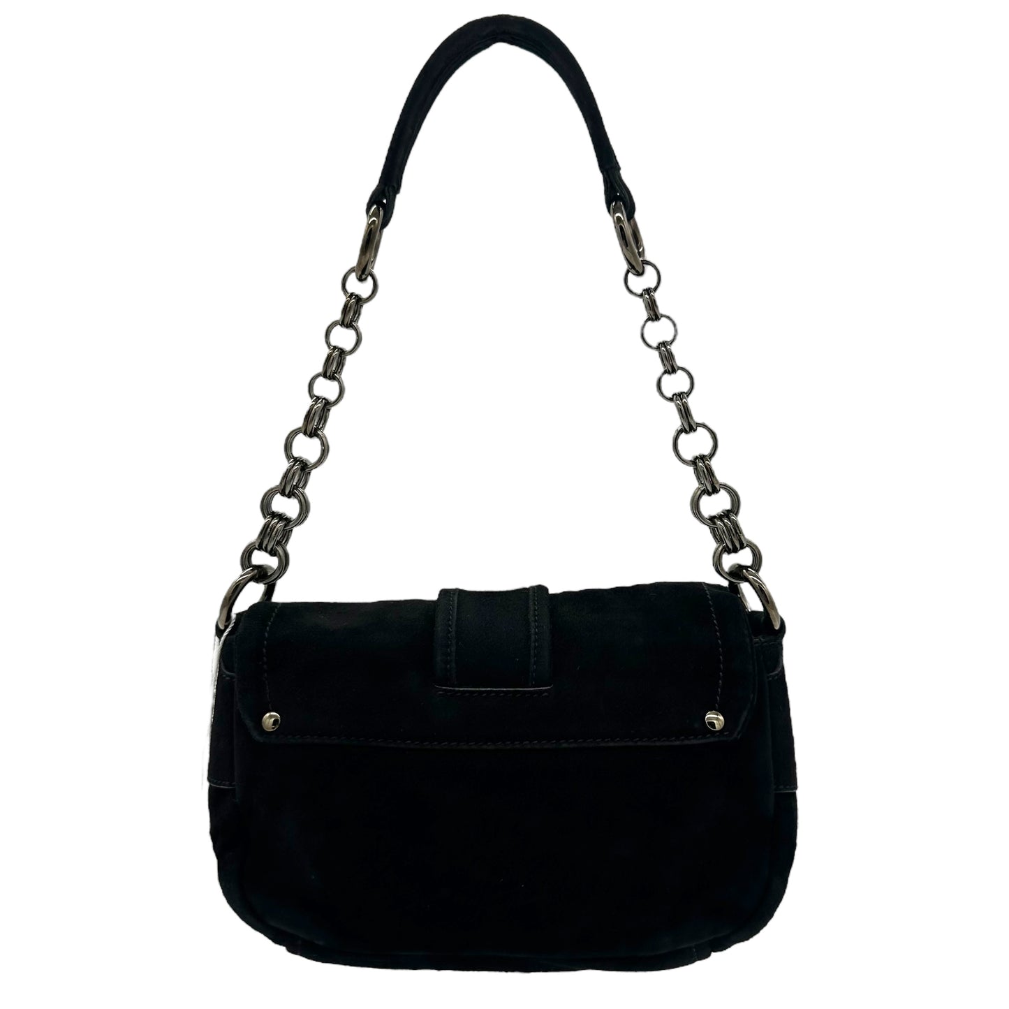 Prada Black Suede Buckled Mini Shoulder Bag