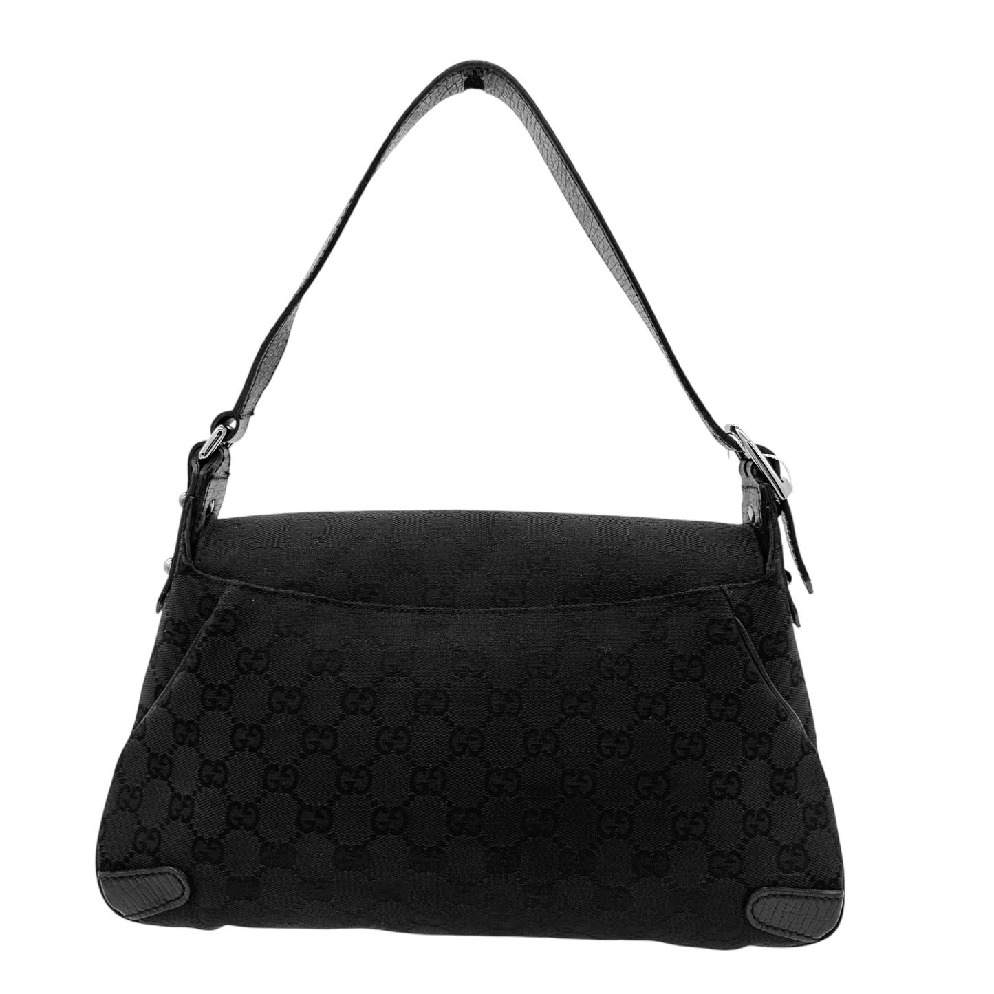 Gucci Black Monogram Canvas Horsebit Flap Shoulder Bag