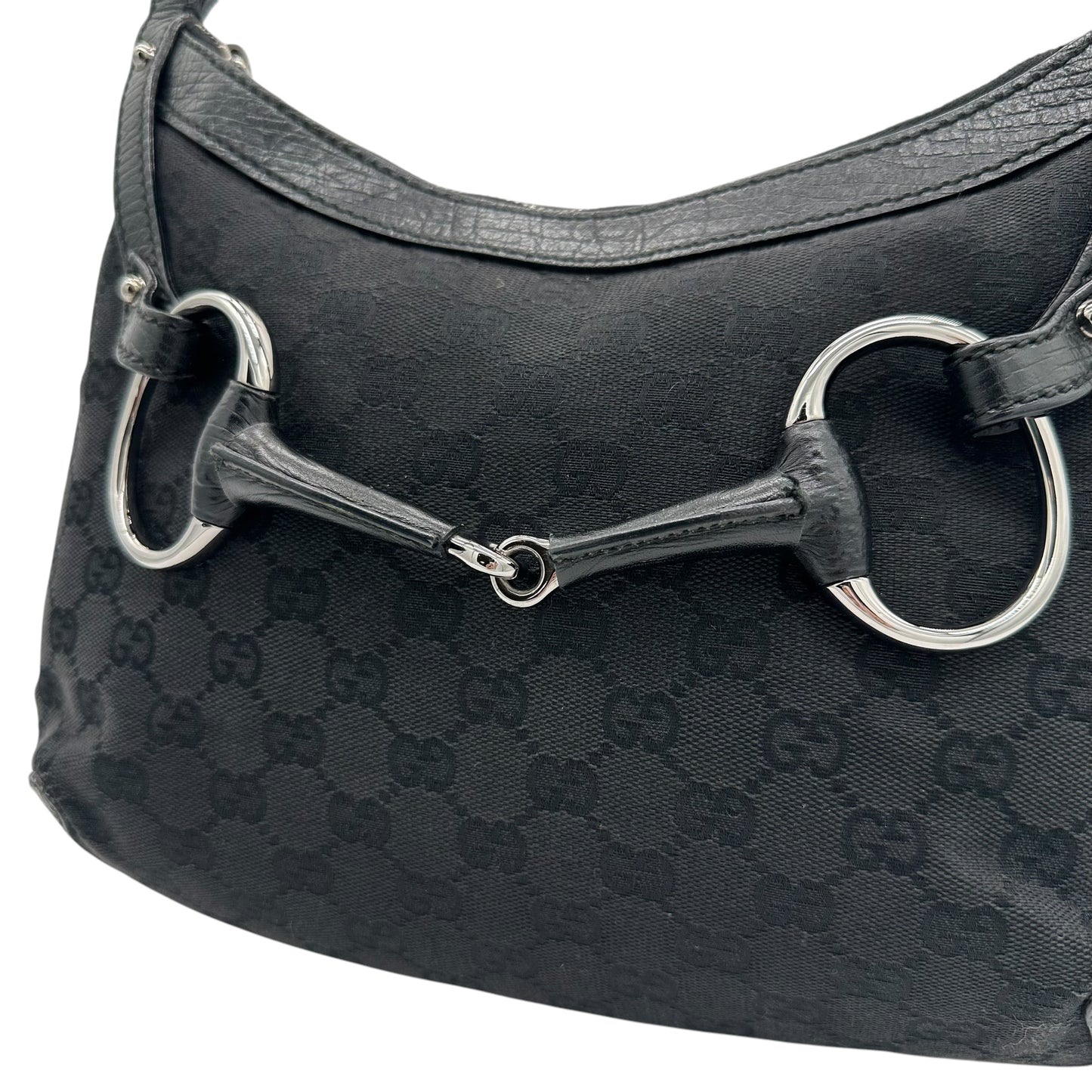 Gucci Black Monogram Canvas Horsebit Shoulder Bag