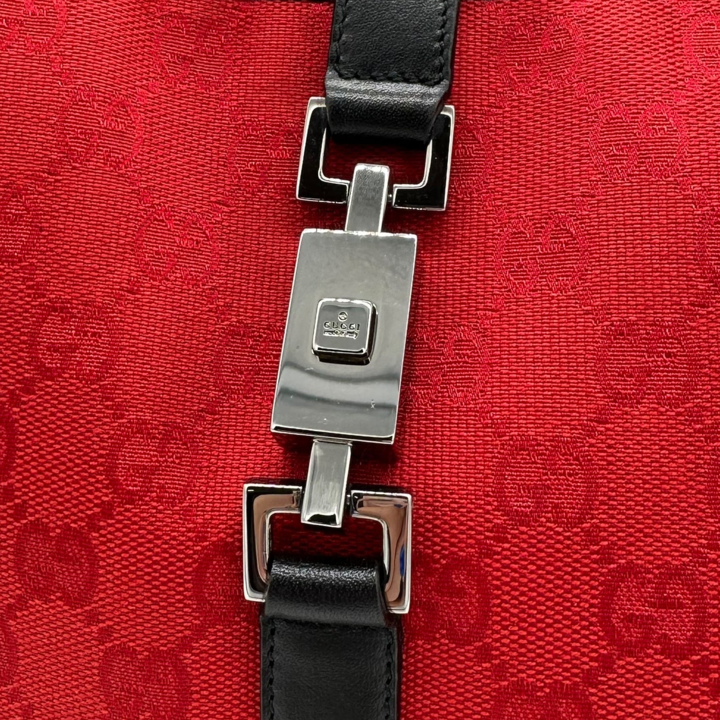 Gucci Red Monogram & Black Leather Jackie Shoulder Bag