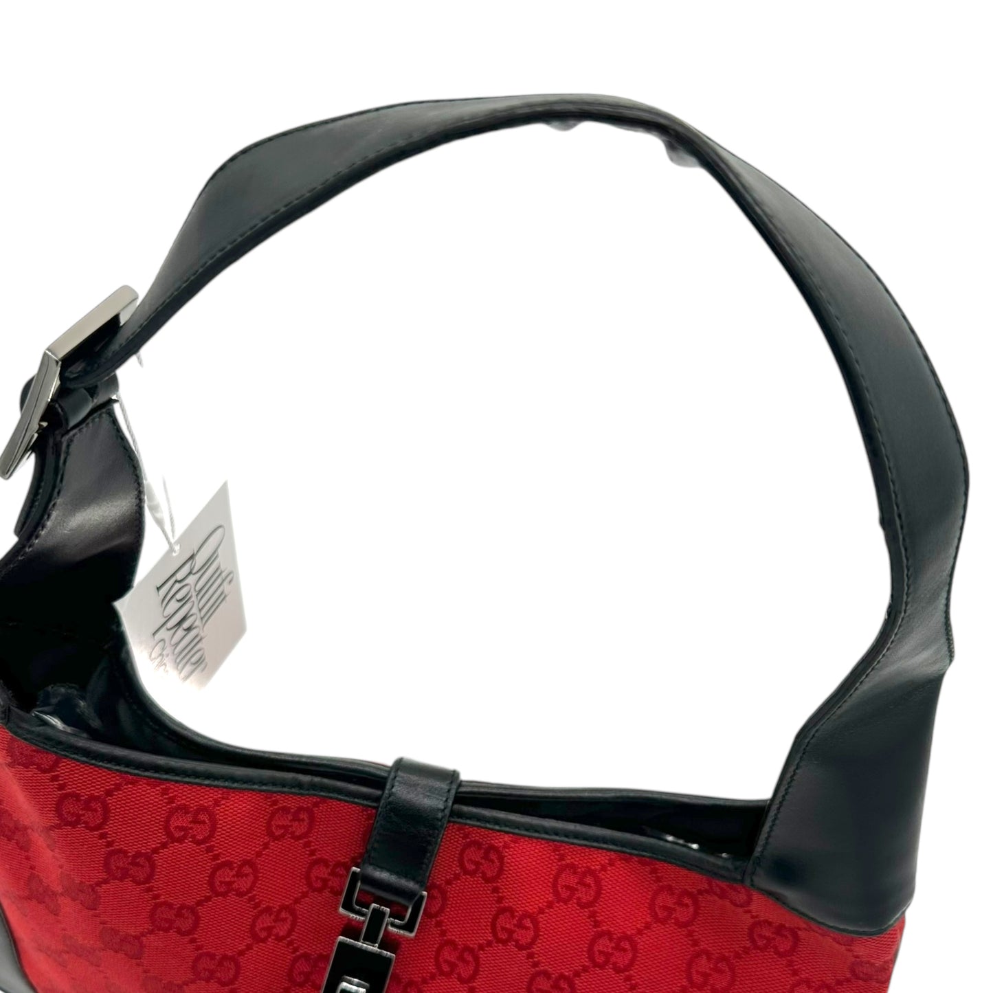 Gucci Red Monogram & Black Leather Jackie Shoulder Bag