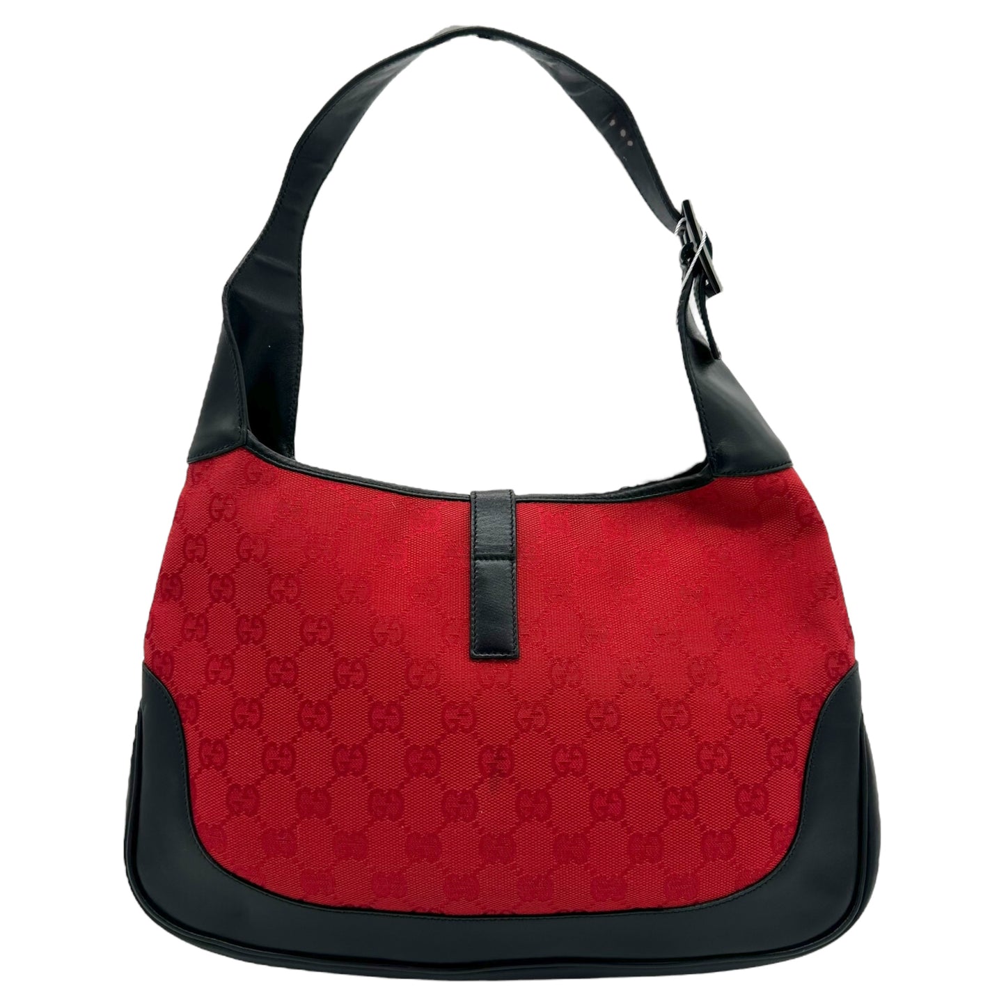 Gucci Red Monogram & Black Leather Jackie Shoulder Bag