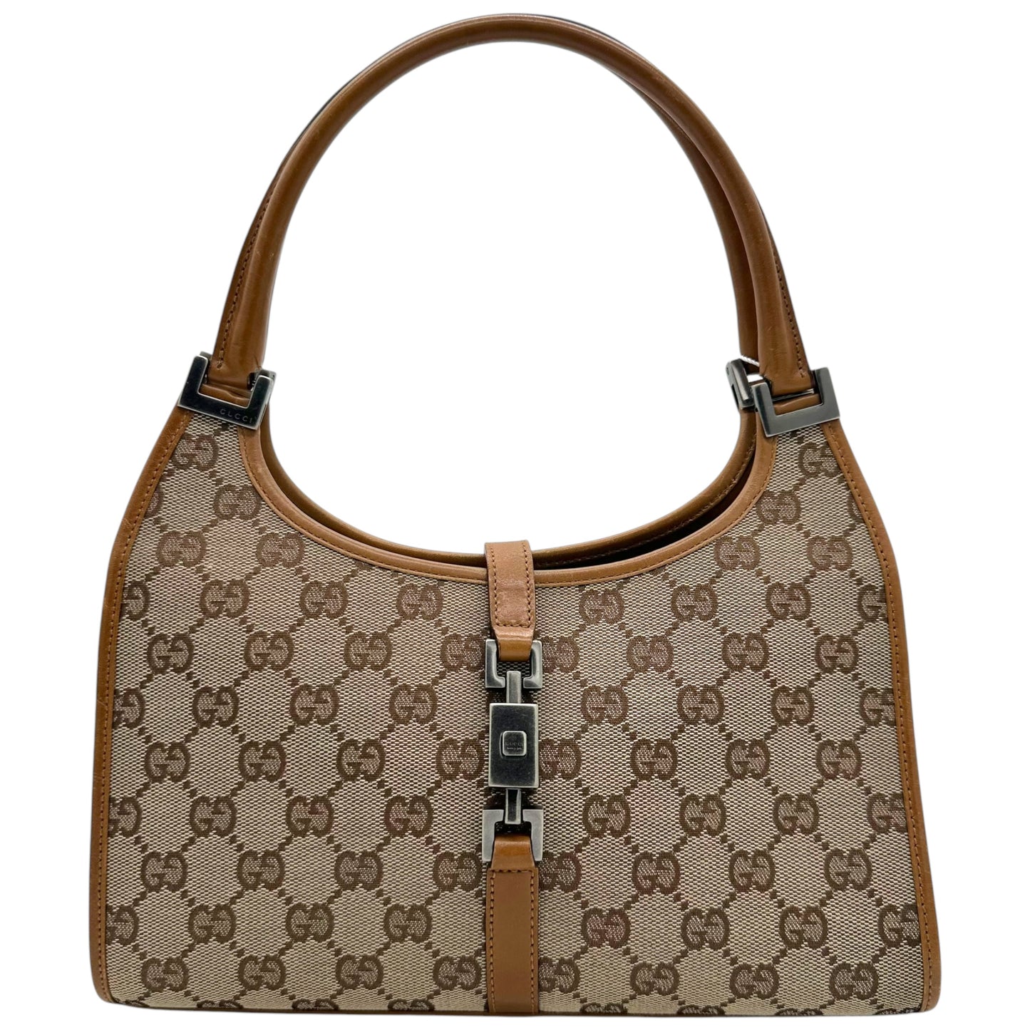 Gucci Tan Monogram & Brown Leather Mini Jackie Bag