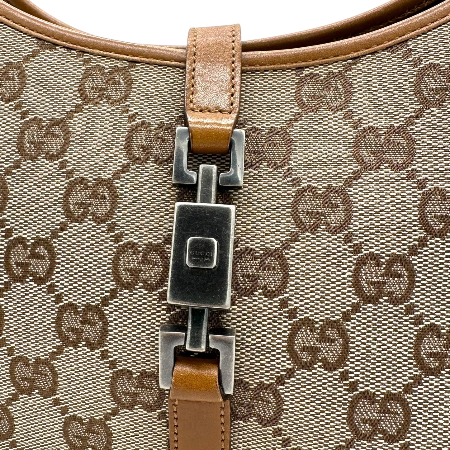 Gucci Tan Monogram & Brown Leather Mini Jackie Bag