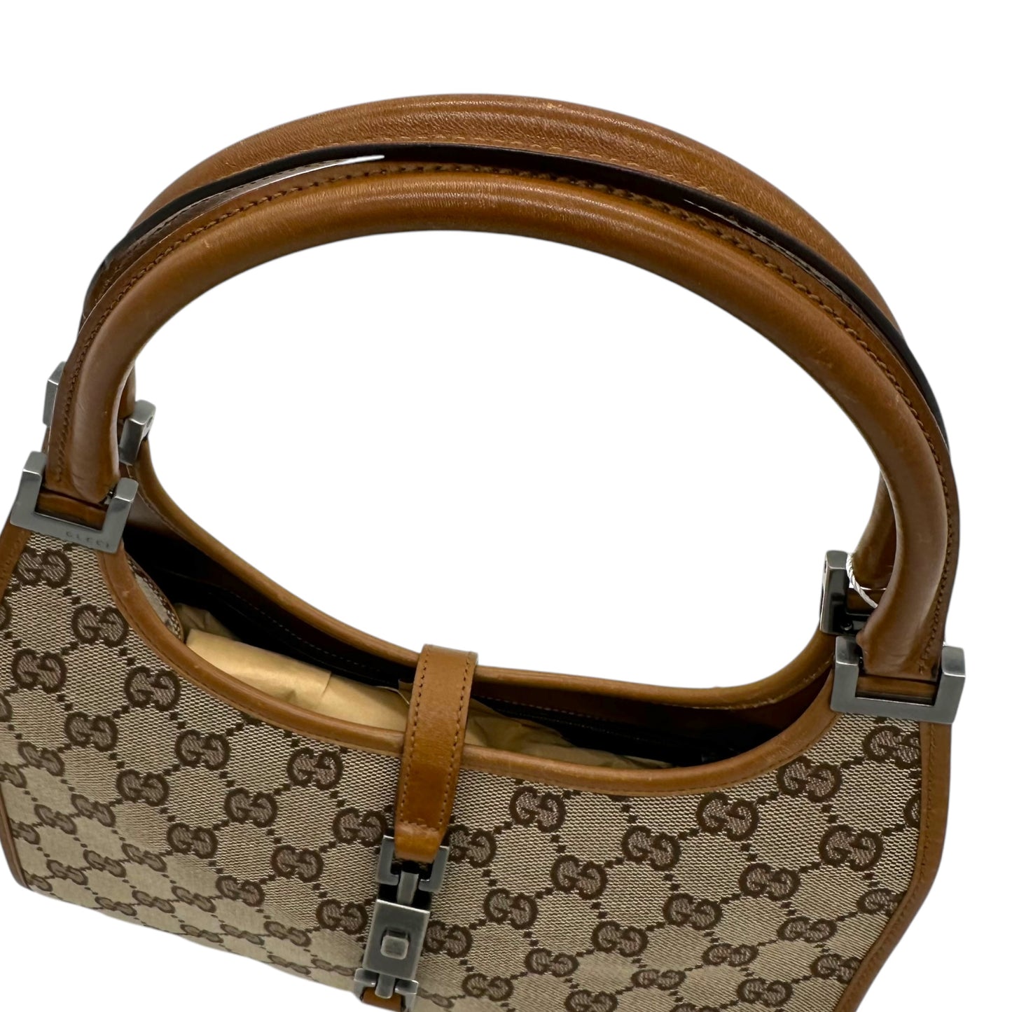 Gucci Tan Monogram & Brown Leather Mini Jackie Bag