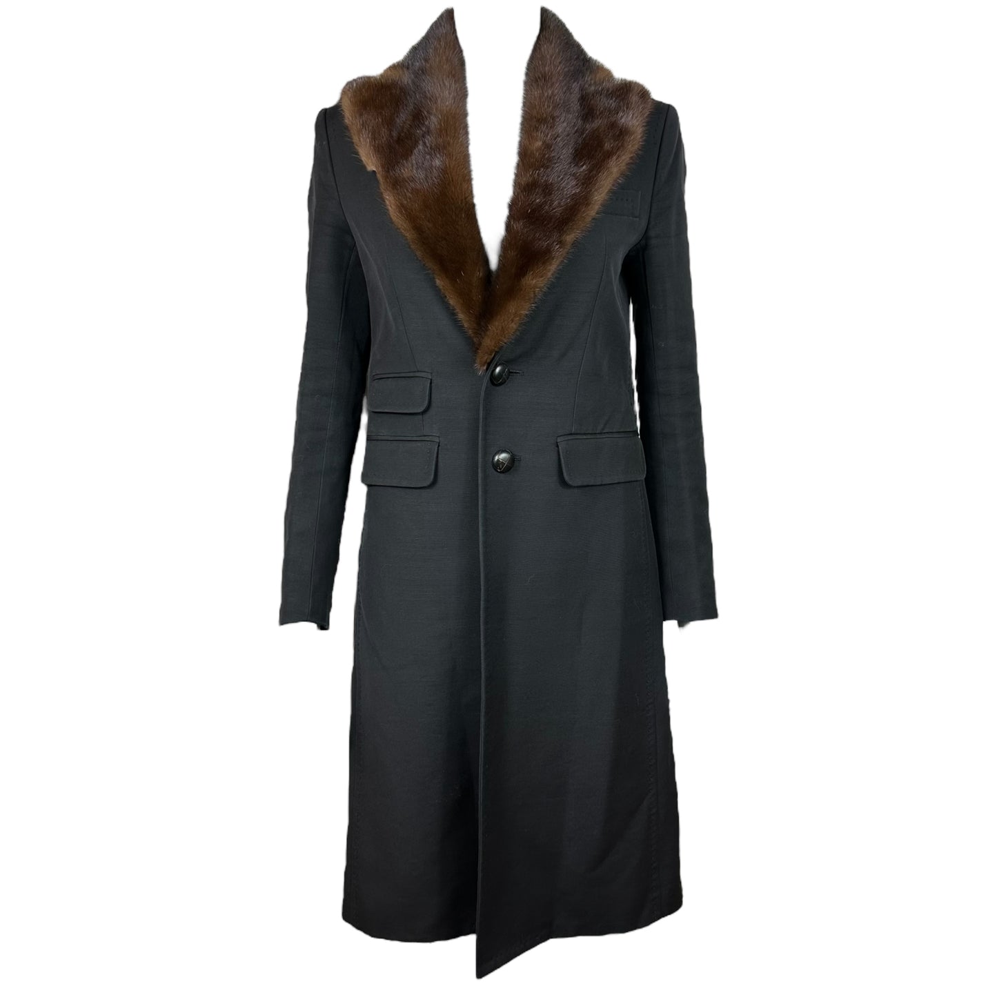 Dsquared2 Mink Collar Black Longline Coat