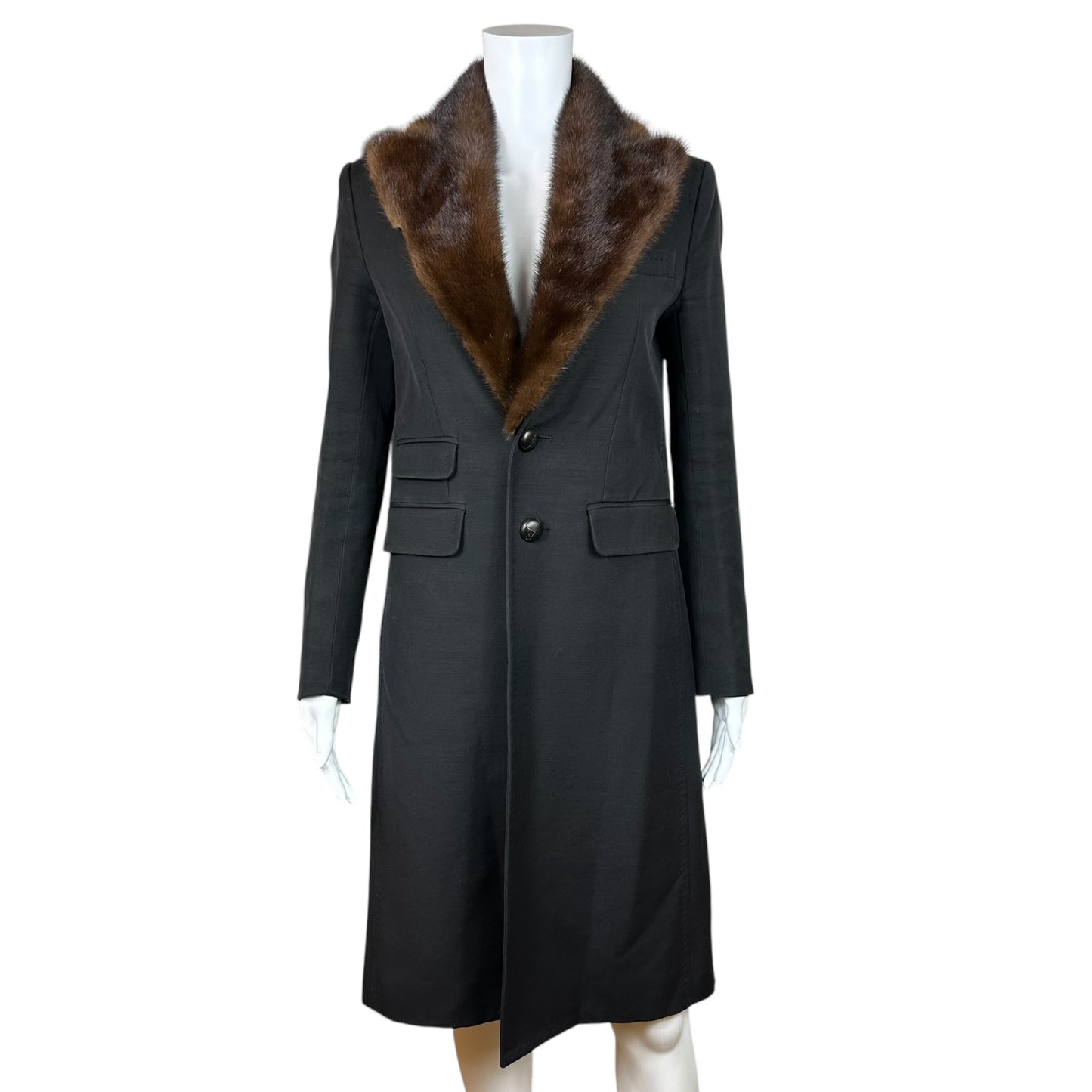 Dsquared2 Mink Collar Black Longline Coat