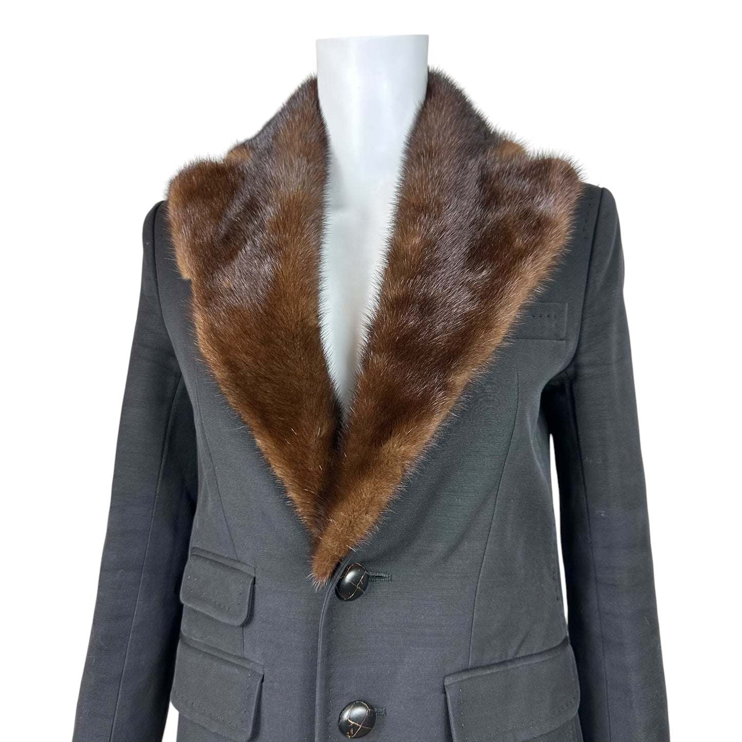 Dsquared2 Mink Collar Black Longline Coat