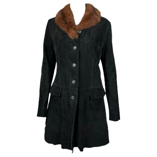 Dolce & Gabbana Black Suede & Mink Collar Coat