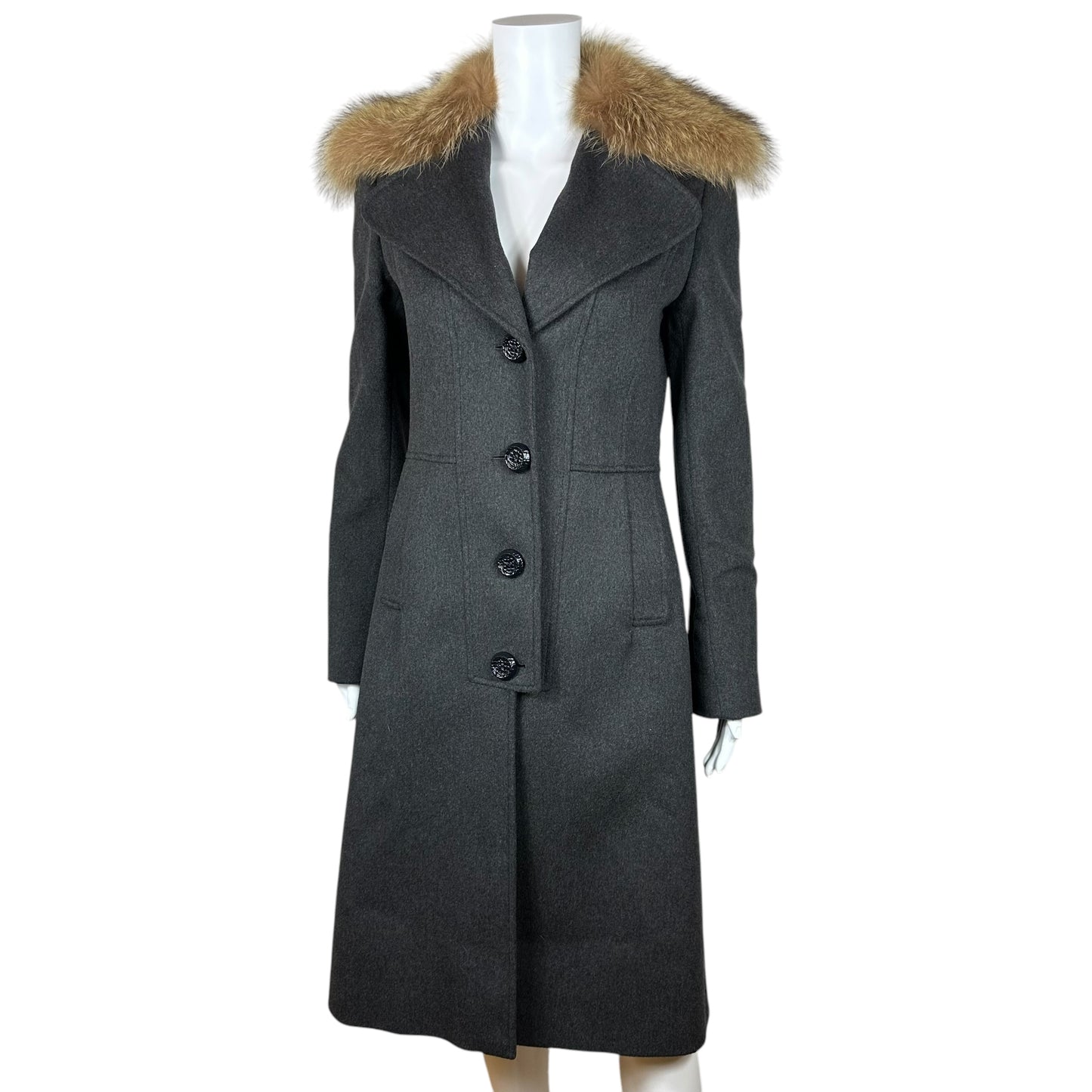 Dolce & Gabbana Gray Cashmere & Wool Fur Collar Coat