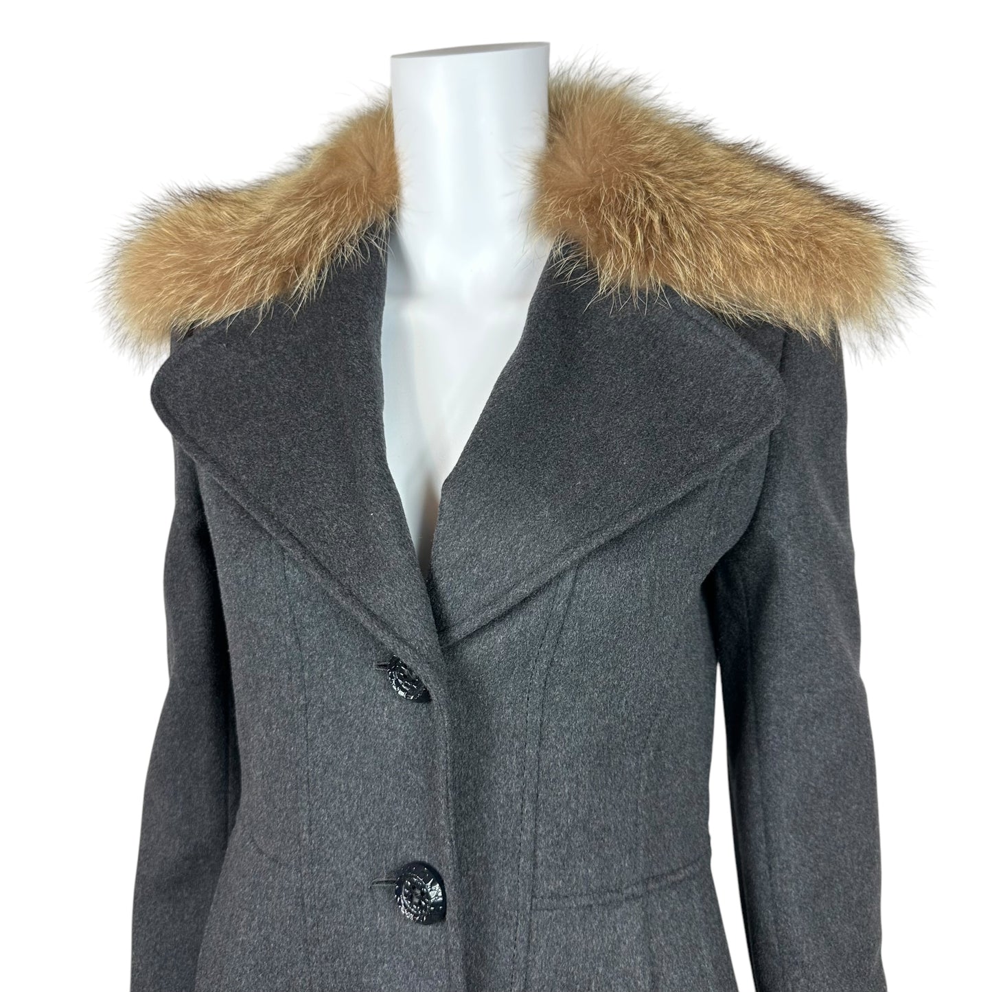 Dolce & Gabbana Gray Cashmere & Wool Fur Collar Coat