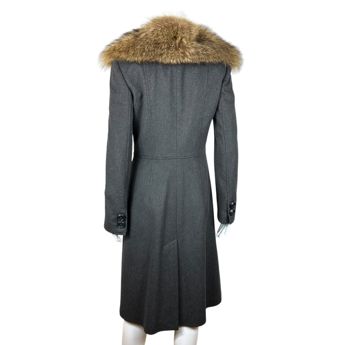 Dolce & Gabbana Gray Cashmere & Wool Fur Collar Coat