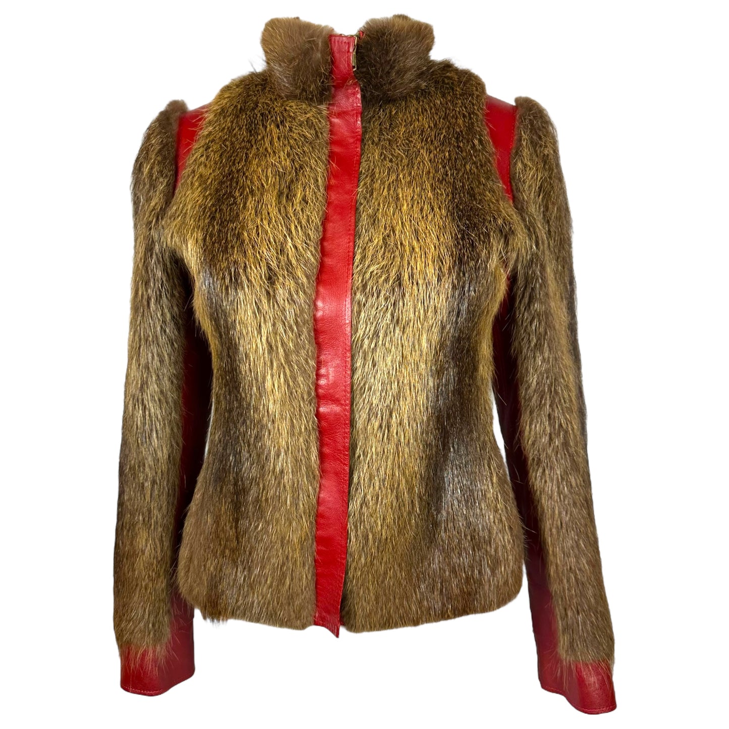 D&G Dolce & Gabbana Red Leather & Fur Jacket