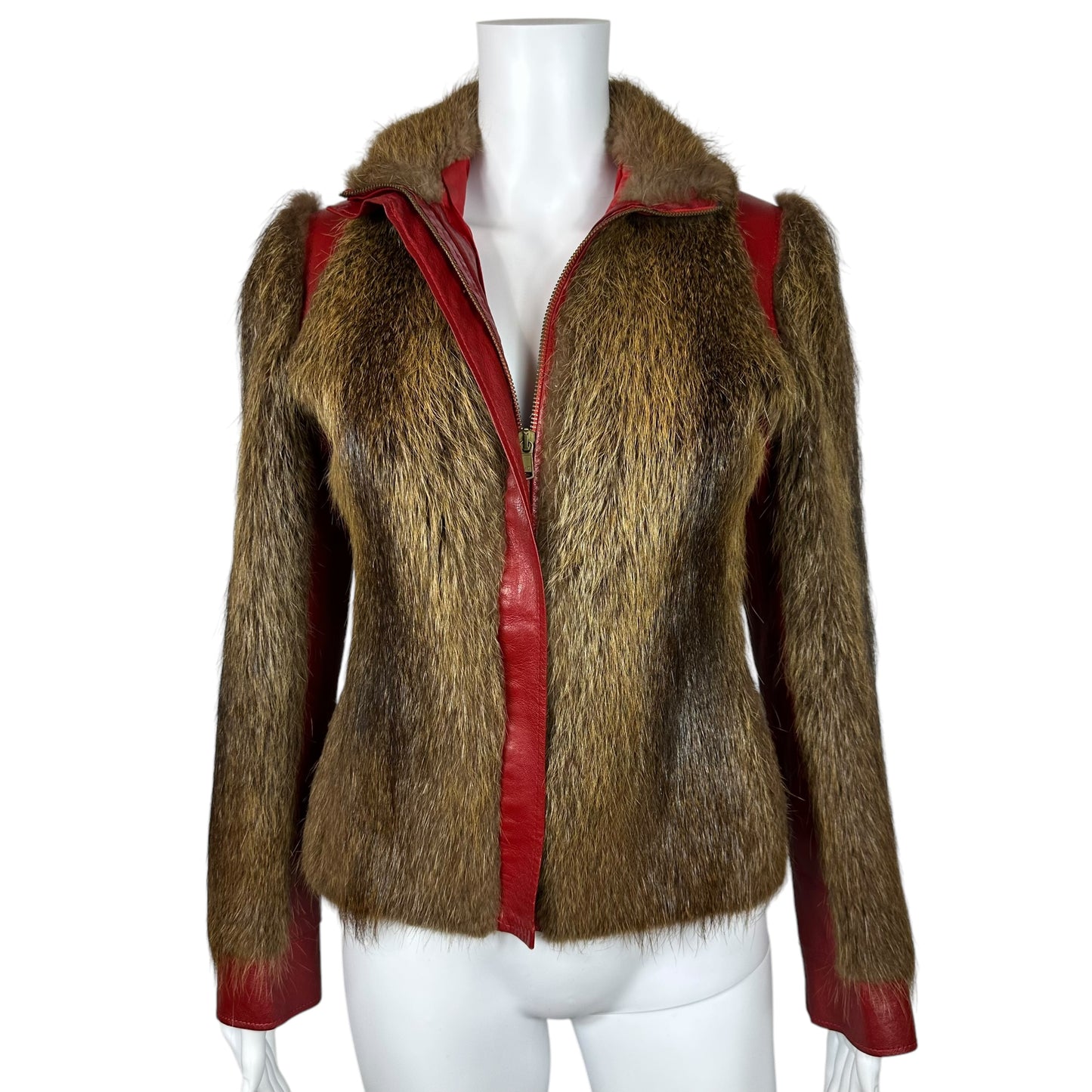 D&G Dolce & Gabbana Red Leather & Fur Jacket