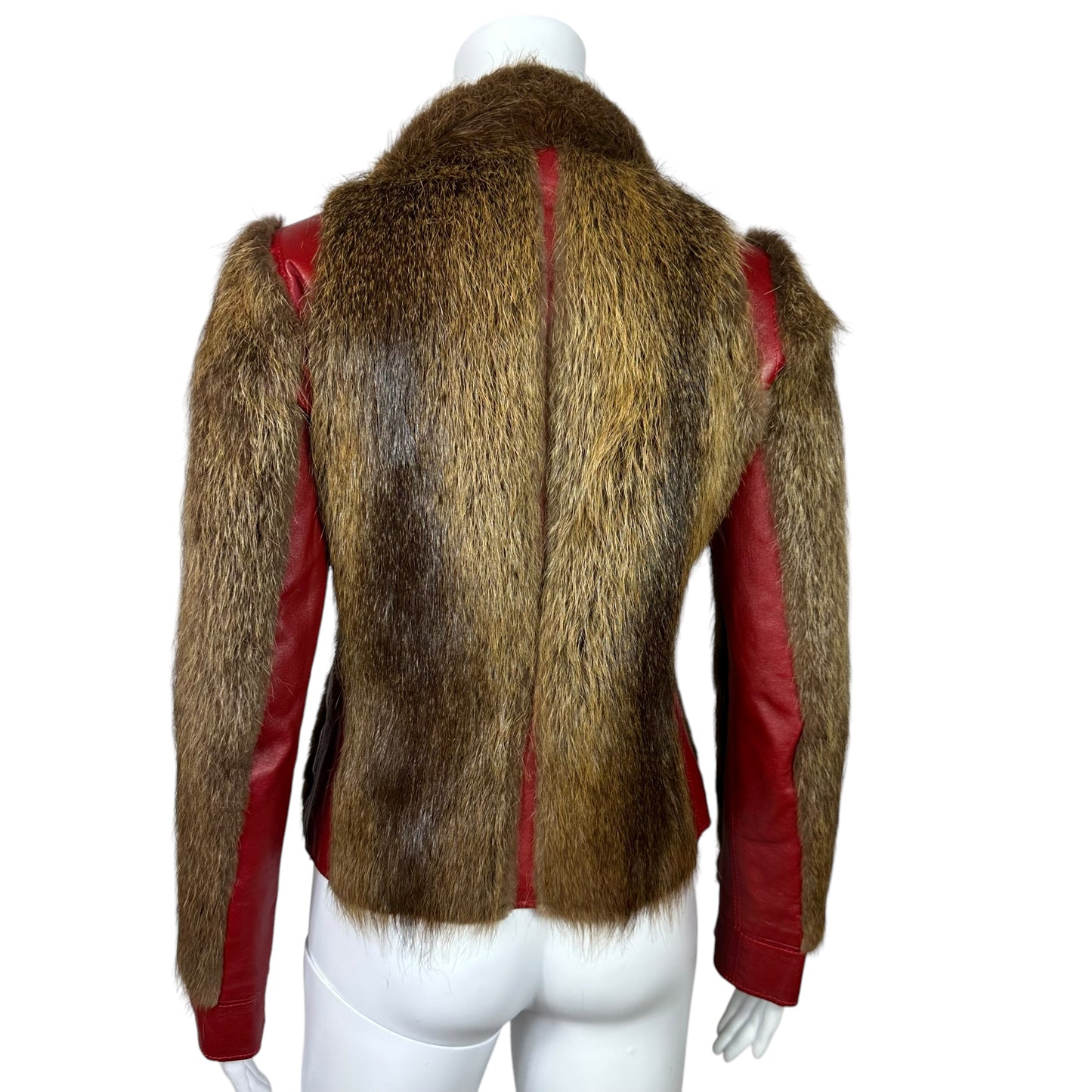 D&G Dolce & Gabbana Red Leather & Fur Jacket