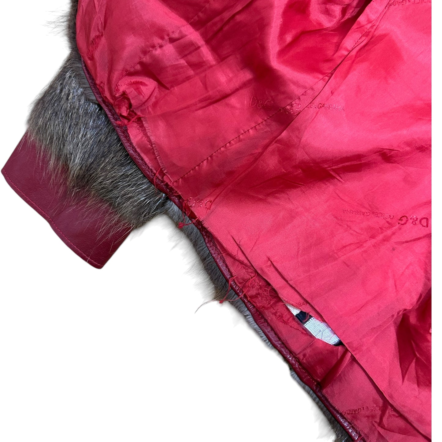 D&G Dolce & Gabbana Red Leather & Fur Jacket