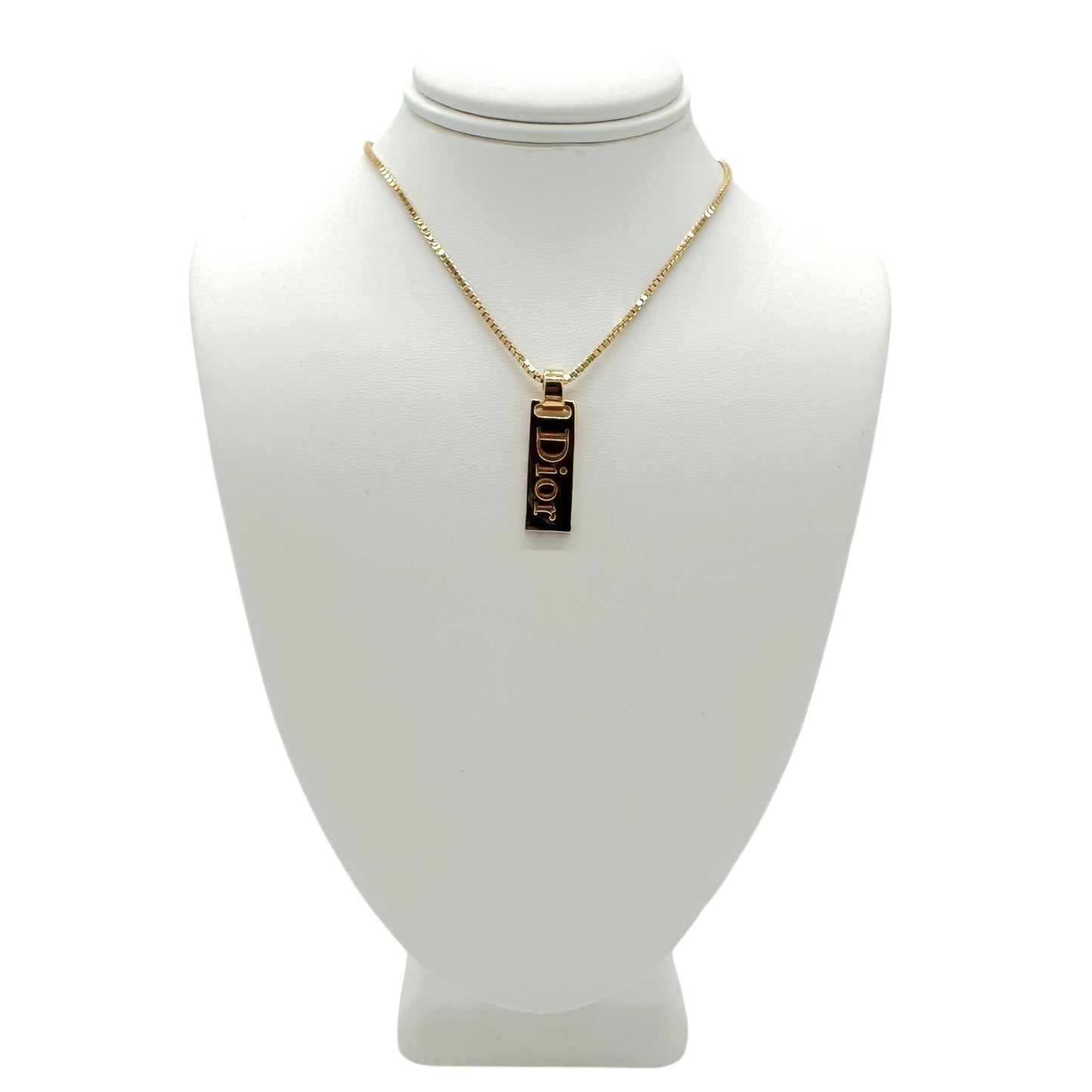 Christian Dior Gold Monogram Tag Necklace