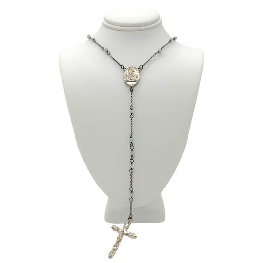 Dolce & Gabbana Silver & Blue Beaded Rosary Necklace