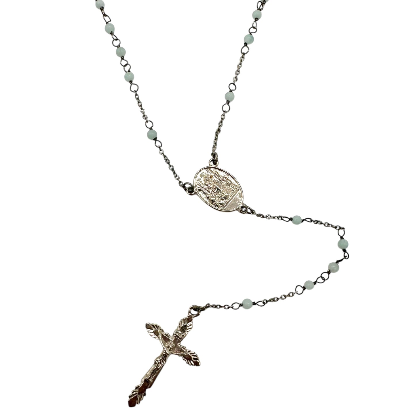 Dolce & Gabbana Silver & Blue Beaded Rosary Necklace