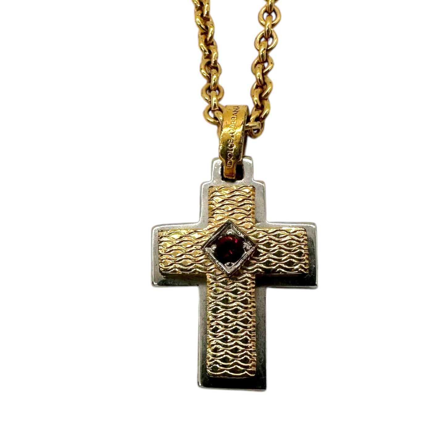 Dolce & Gabbana Gold & Ruby Cross Necklace