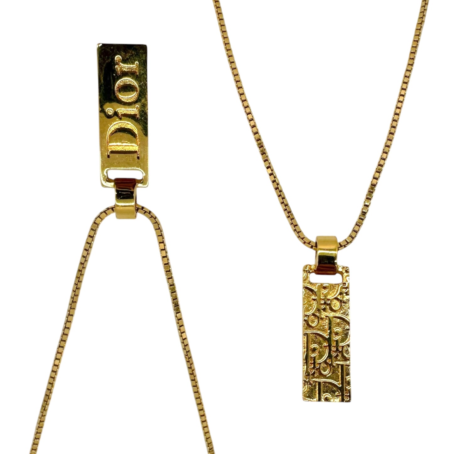 Christian Dior Gold Monogram Tag Necklace