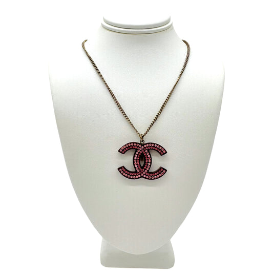 Chanel Purple Rhinestone Logo Necklace