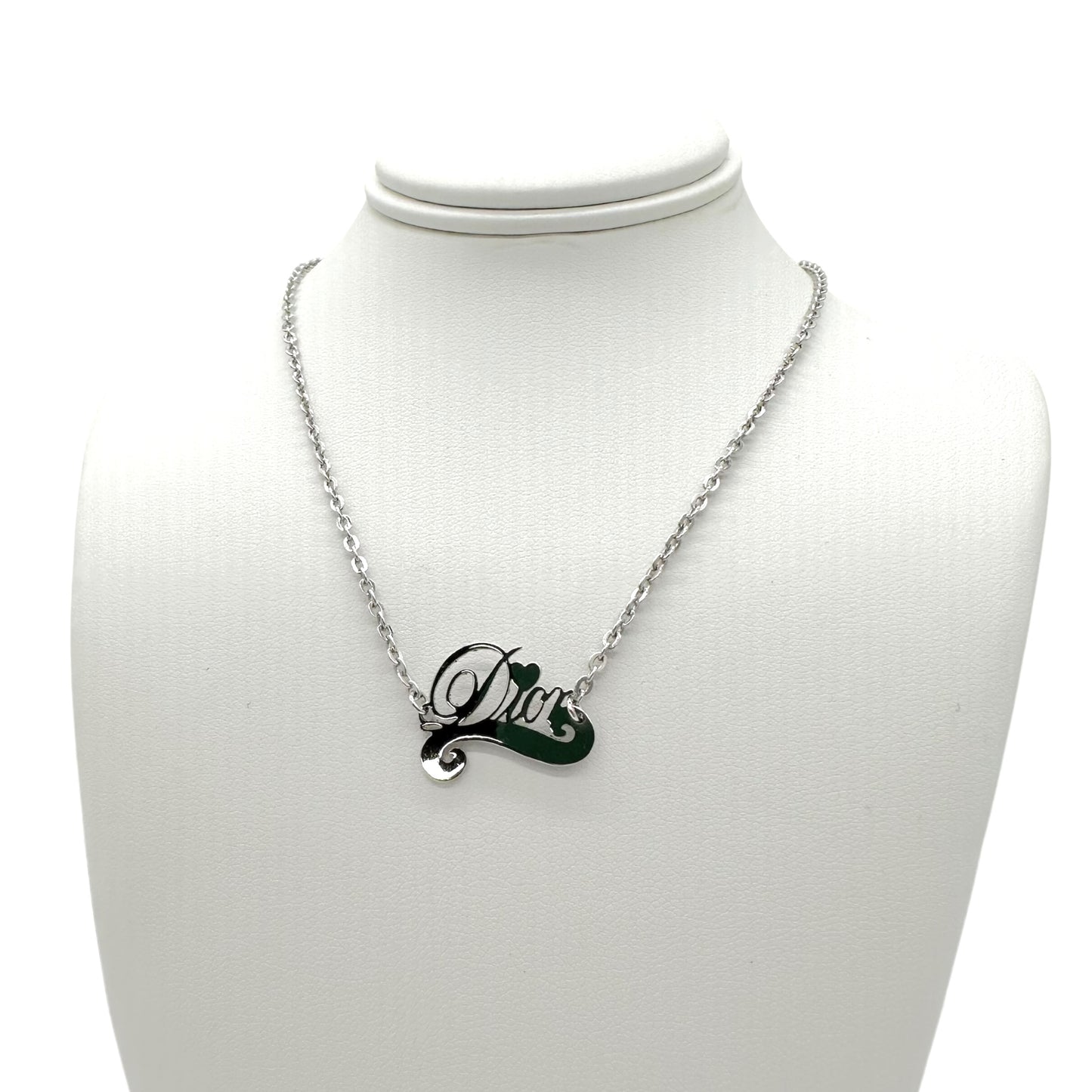 Dior Silver Cursive Logo Necklace