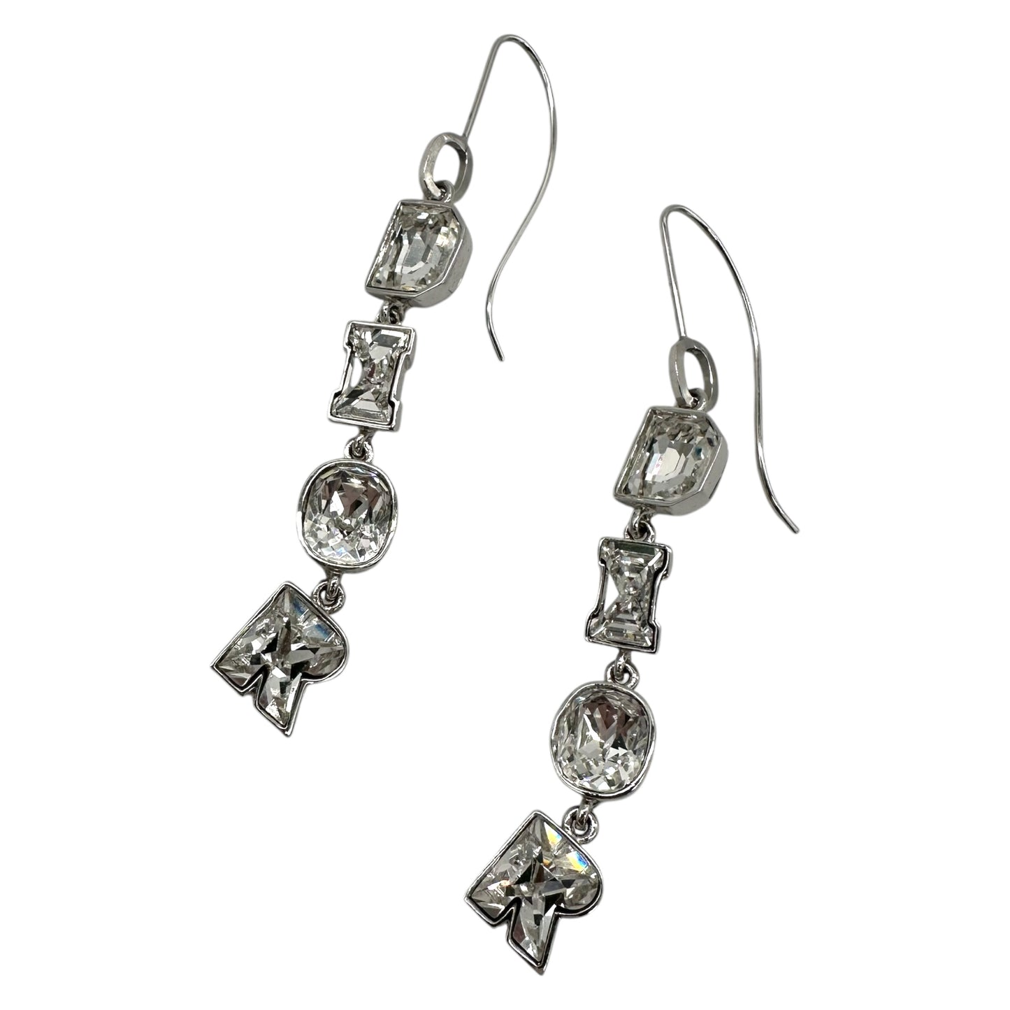 Dior Silver Rhinestone Logo Dangly Earrings