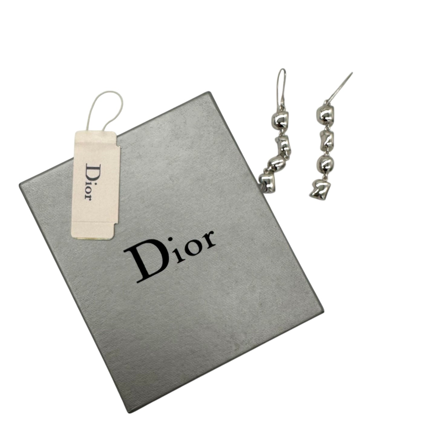 Dior Silver Rhinestone Logo Dangly Earrings