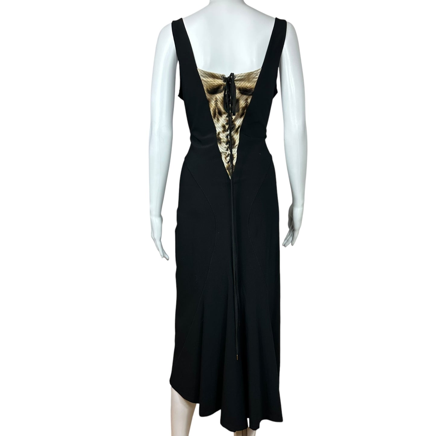 Roberto Cavalli Black Lace Up Leopard Bustier Black Midi Dress