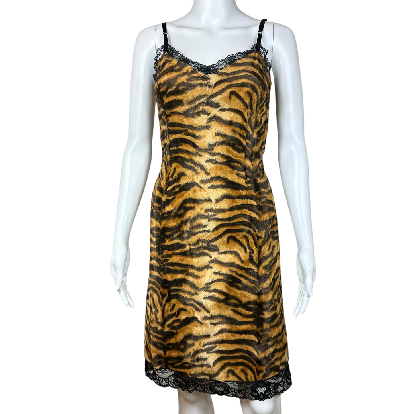 D&G Dolce & Gabbana 90's Tiger Print Faux Fur Cami Dress