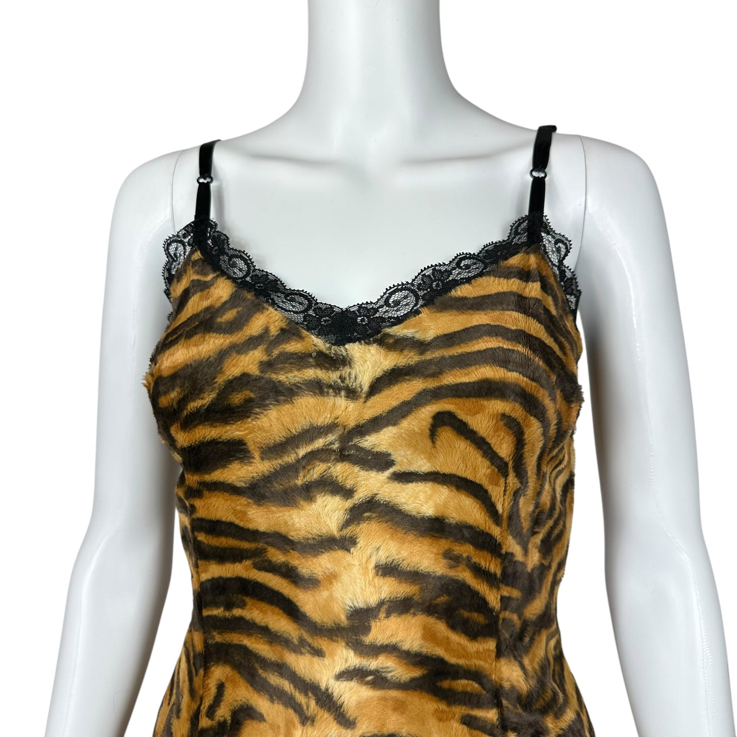 D&G Dolce & Gabbana 90's Tiger Print Faux Fur Cami Dress