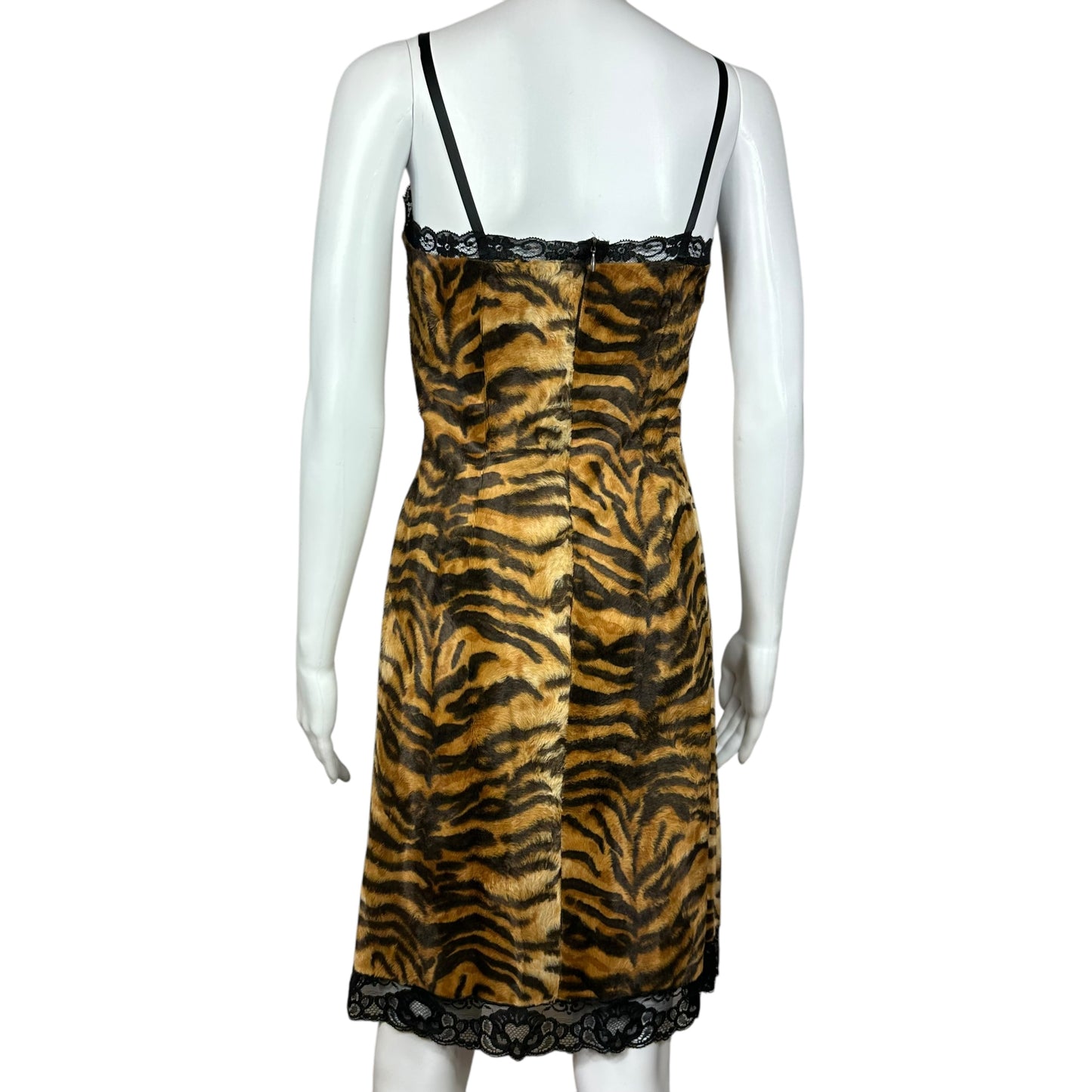 D&G Dolce & Gabbana 90's Tiger Print Faux Fur Cami Dress