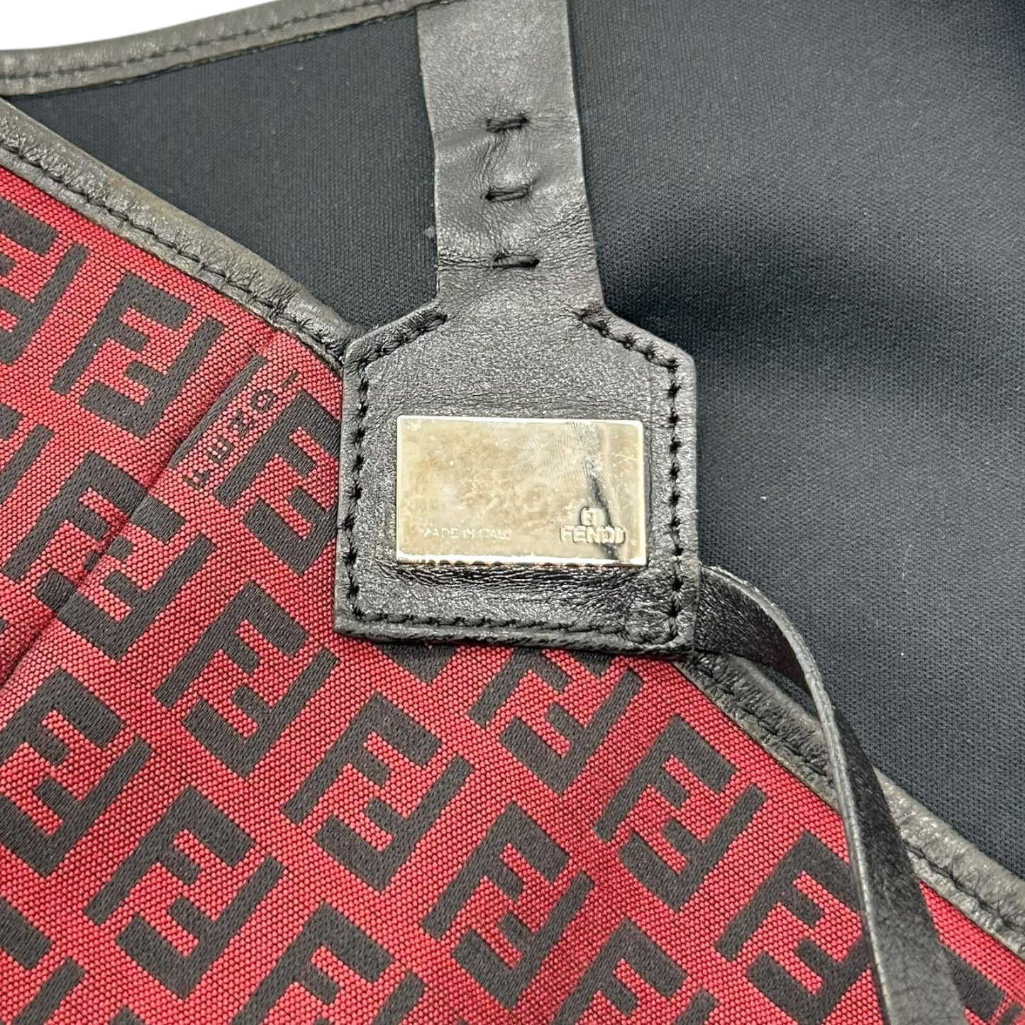 Fendi Black & Red Zucchino Monogram Tote Bag