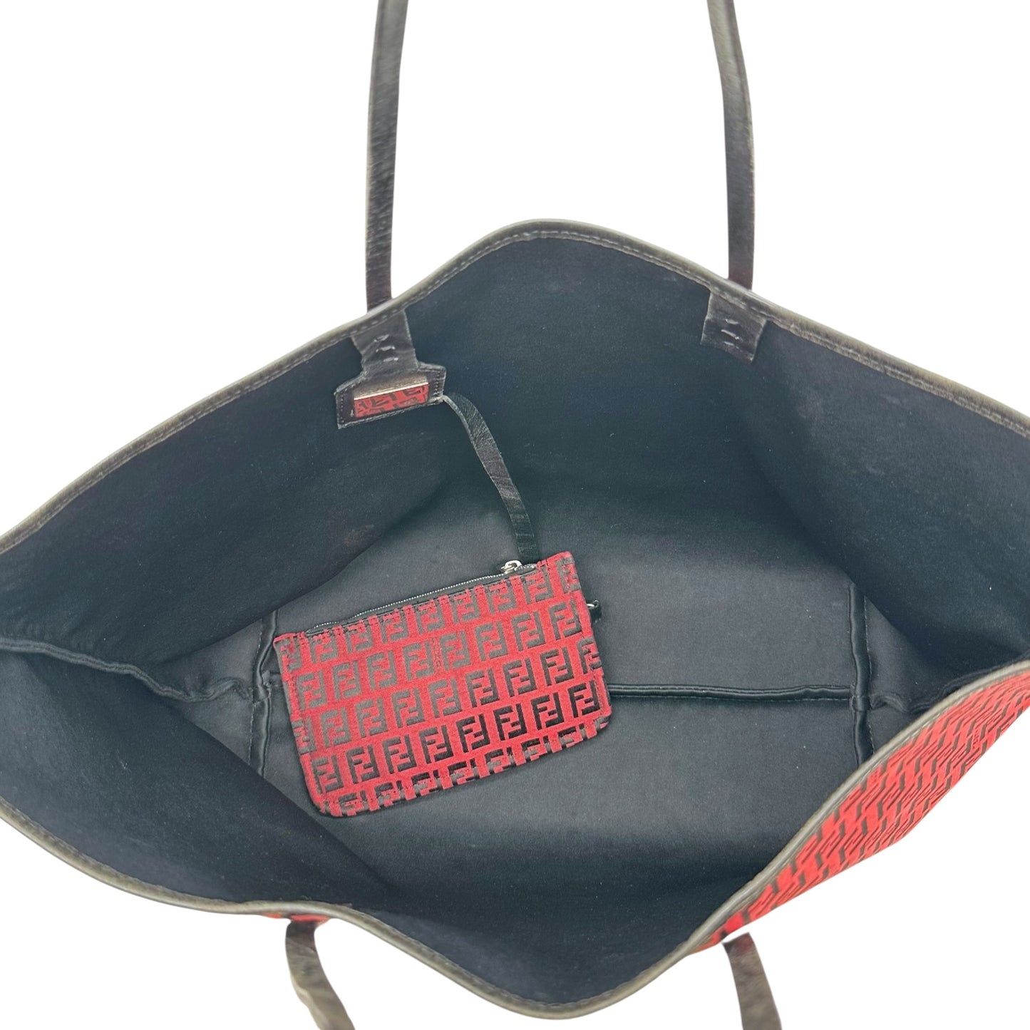 Fendi Black & Red Zucchino Monogram Tote Bag
