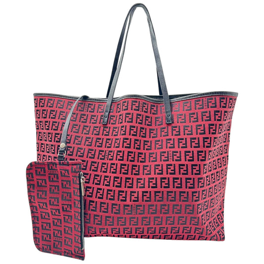 Fendi Black & Red Zucchino Monogram Tote Bag