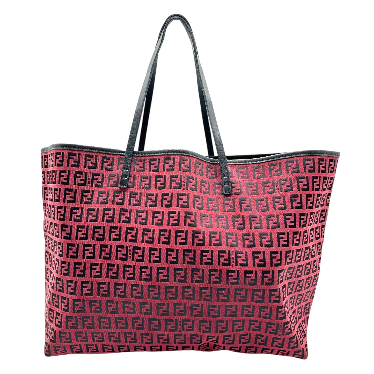 Fendi Black & Red Zucchino Monogram Tote Bag