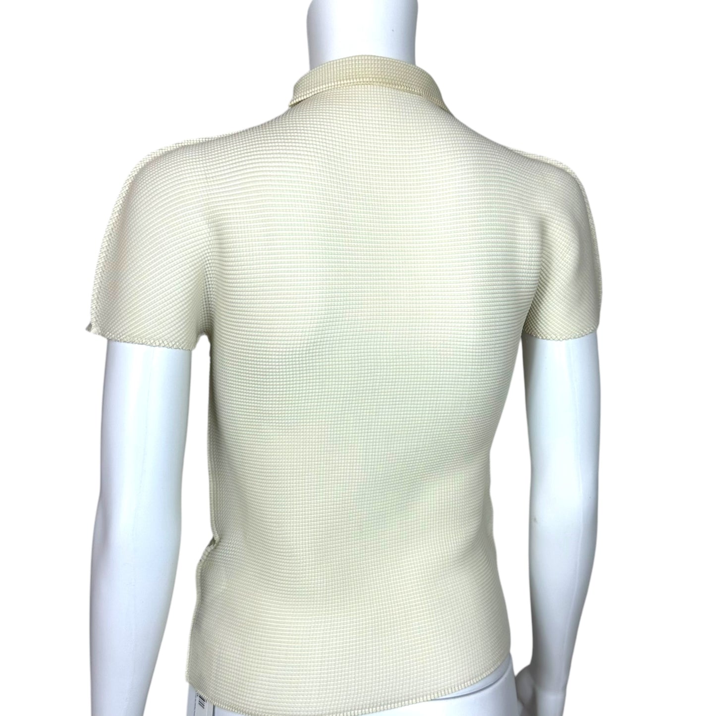 Issey Myiake Me Ivory Textured Short Sleeve Turtleneck Top