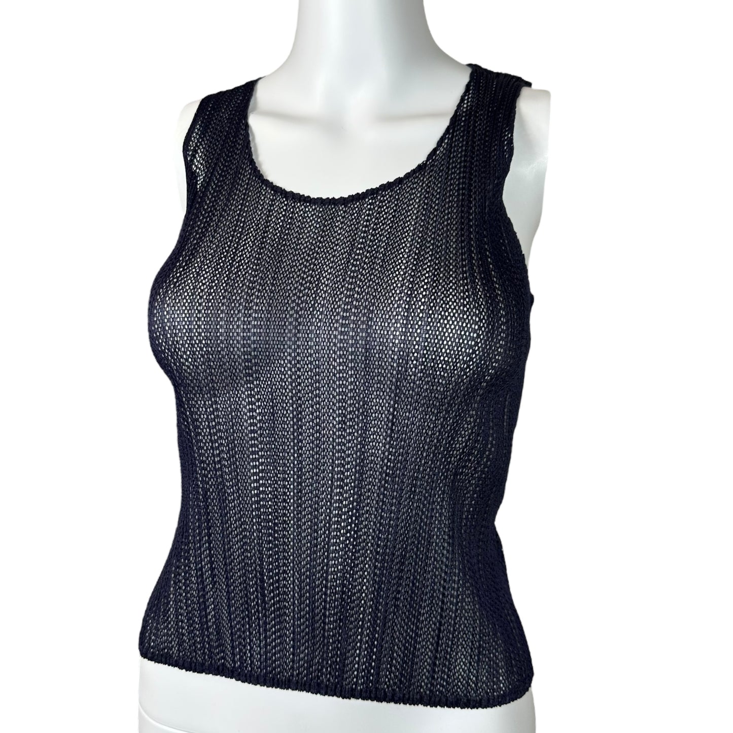 Issey Miyake Pleats Please Navy Blue Pleated Mesh Tank Top