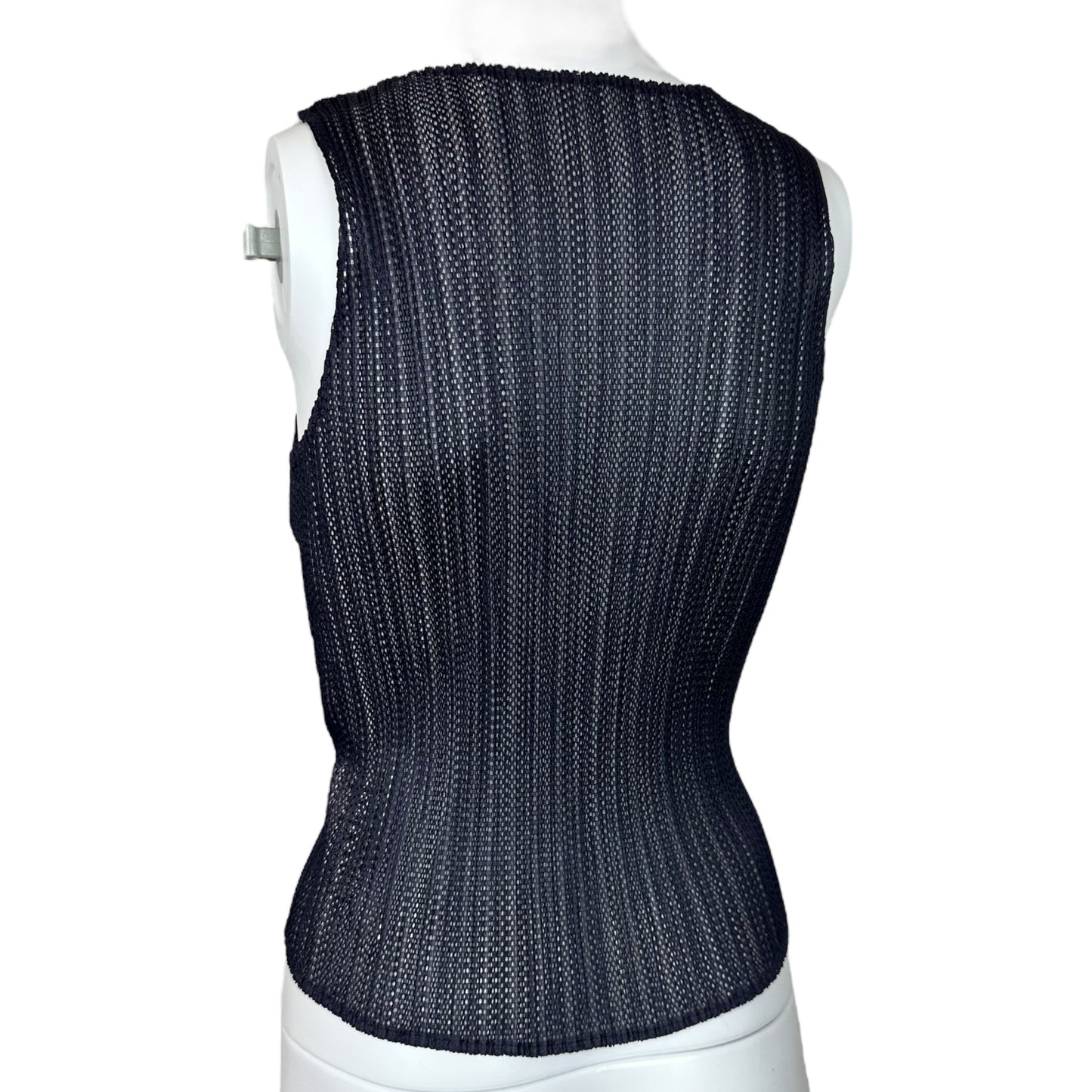 Issey Miyake Pleats Please Navy Blue Pleated Mesh Tank Top