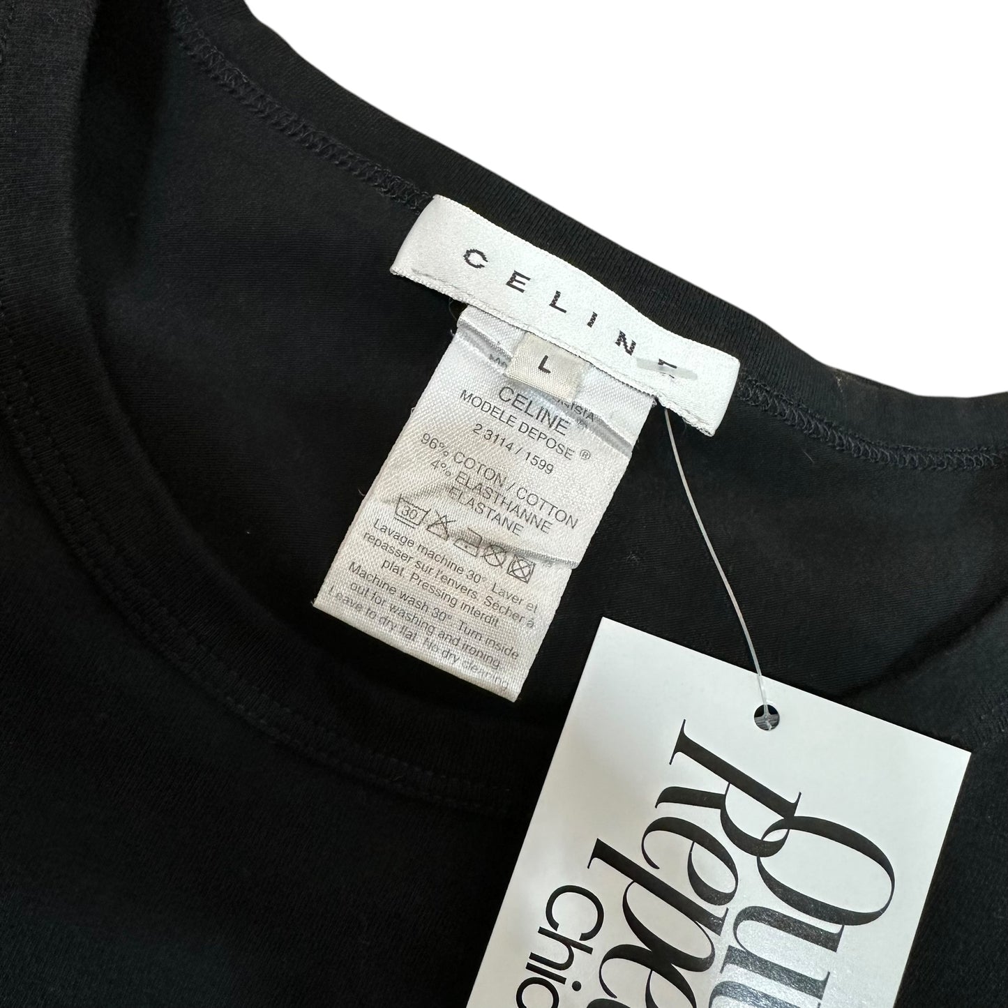 Celine Black Rhinestone Logo T-Shirt