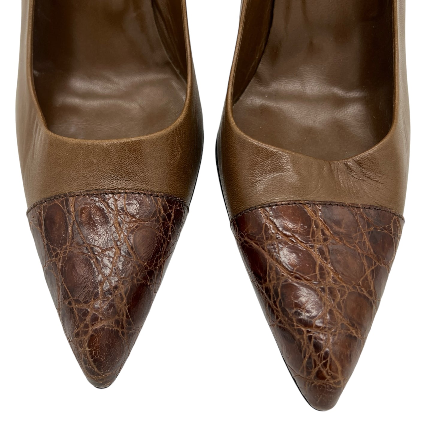 Prada Brown Leather Croc Toe Heels