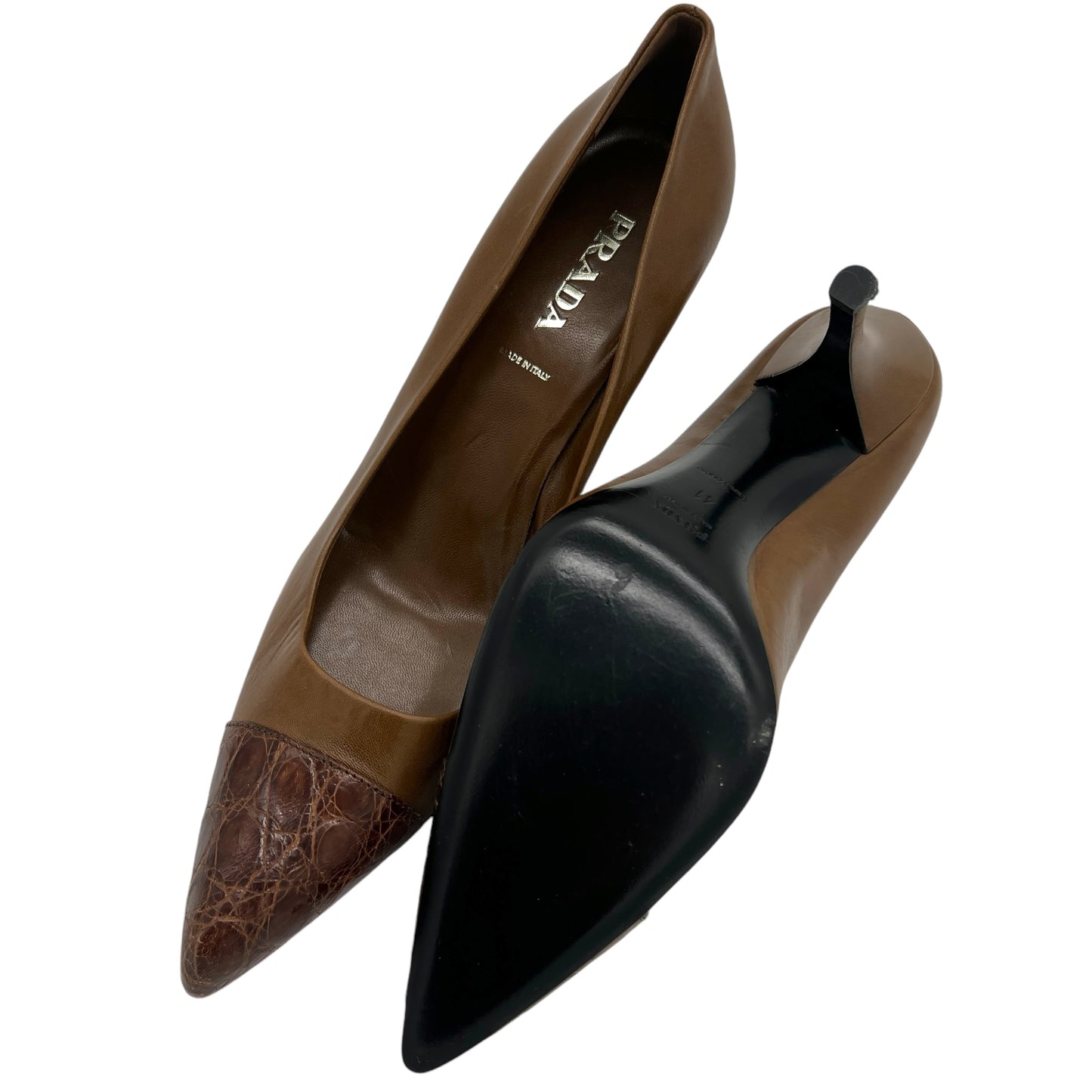 Prada Brown Leather Croc Toe Heels