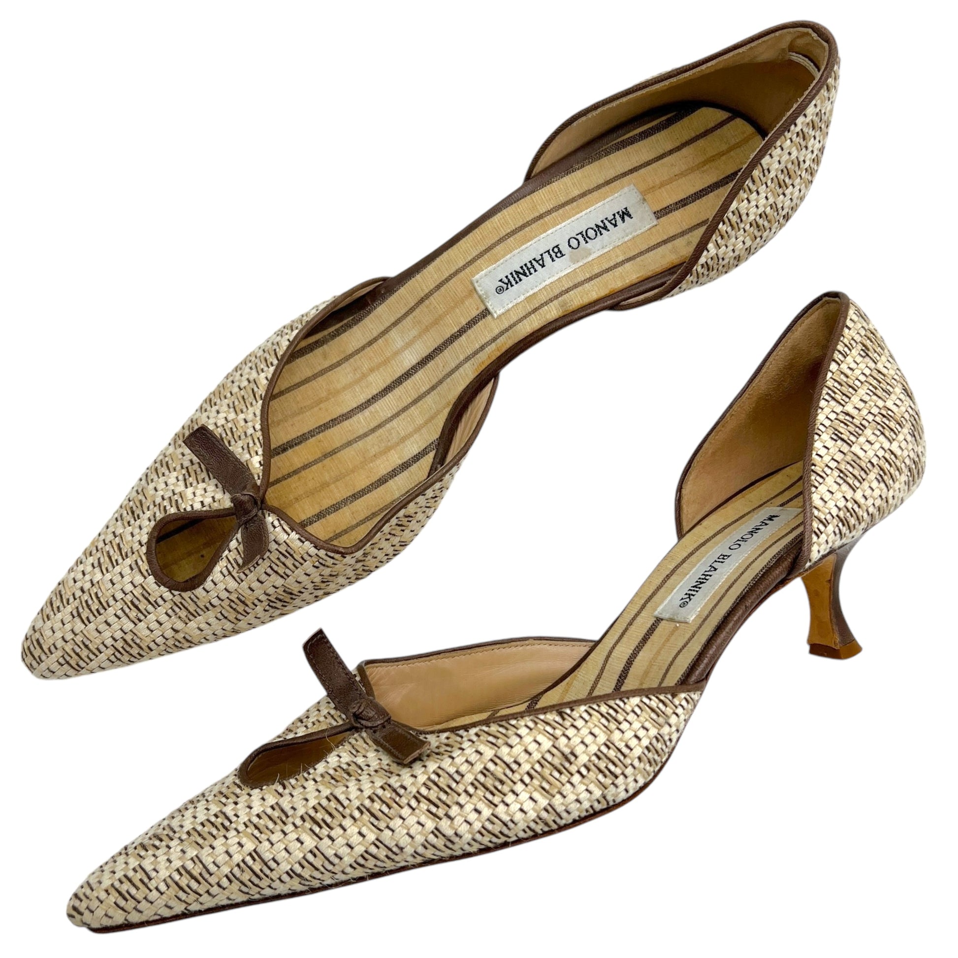 Manolo Blahnik Woven D'Orsay Kitten Heels - Outfit Repeater